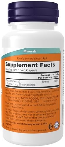 NOW Foods Supplements, Zinc Picolinate 50 mg, Supports Enzyme Functions*, Immune