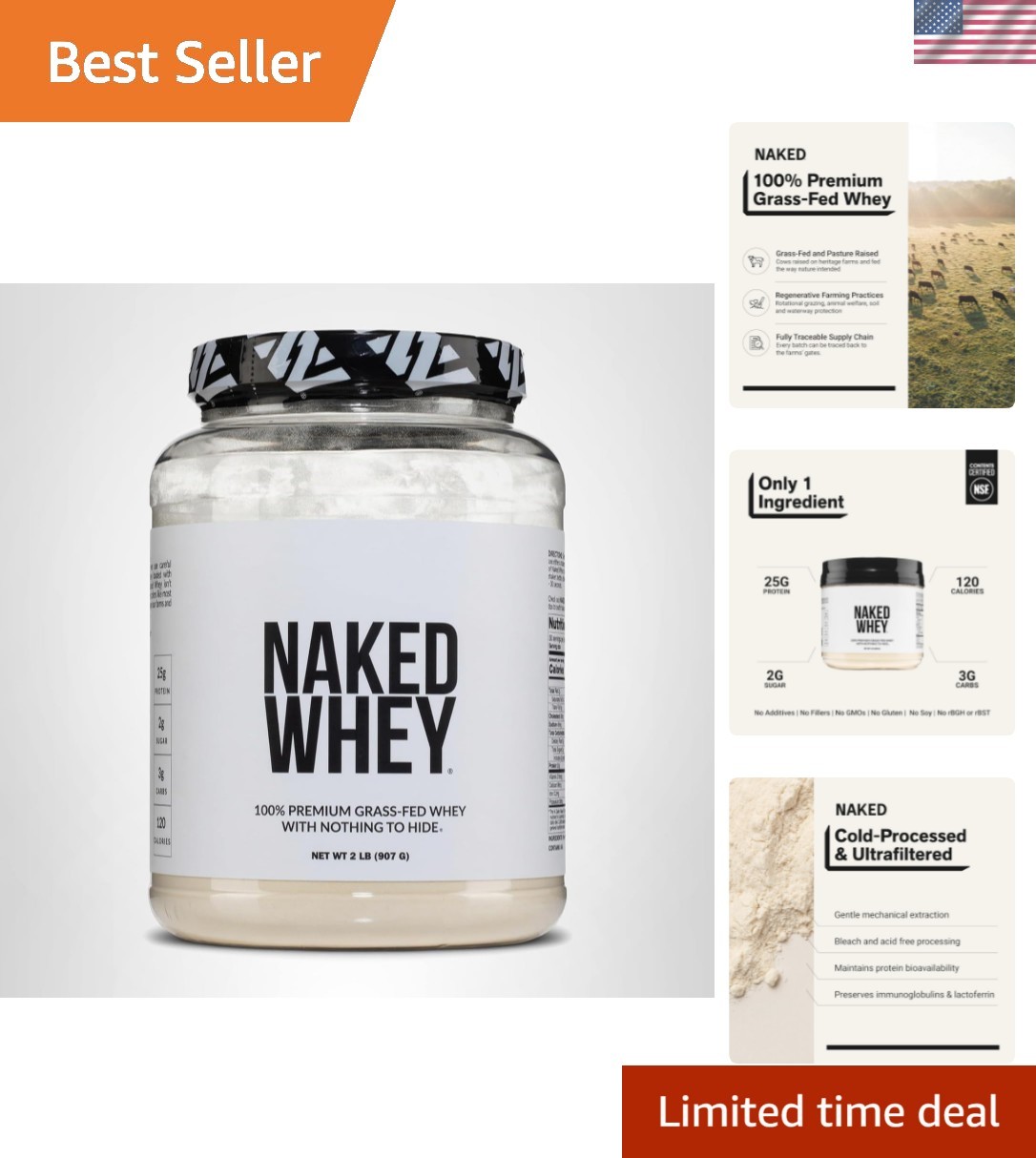 High-Quality 1Lb Whey Protein Powder – 25g Protein, 15 Servings, Keto Friendly