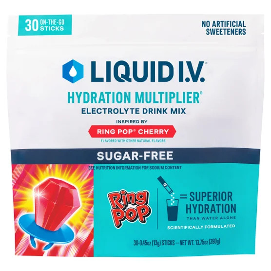 Liquid I.V. Hydration Multiplier Sugar Free Ring Pop Cherry 30 Stick Packs 8/27