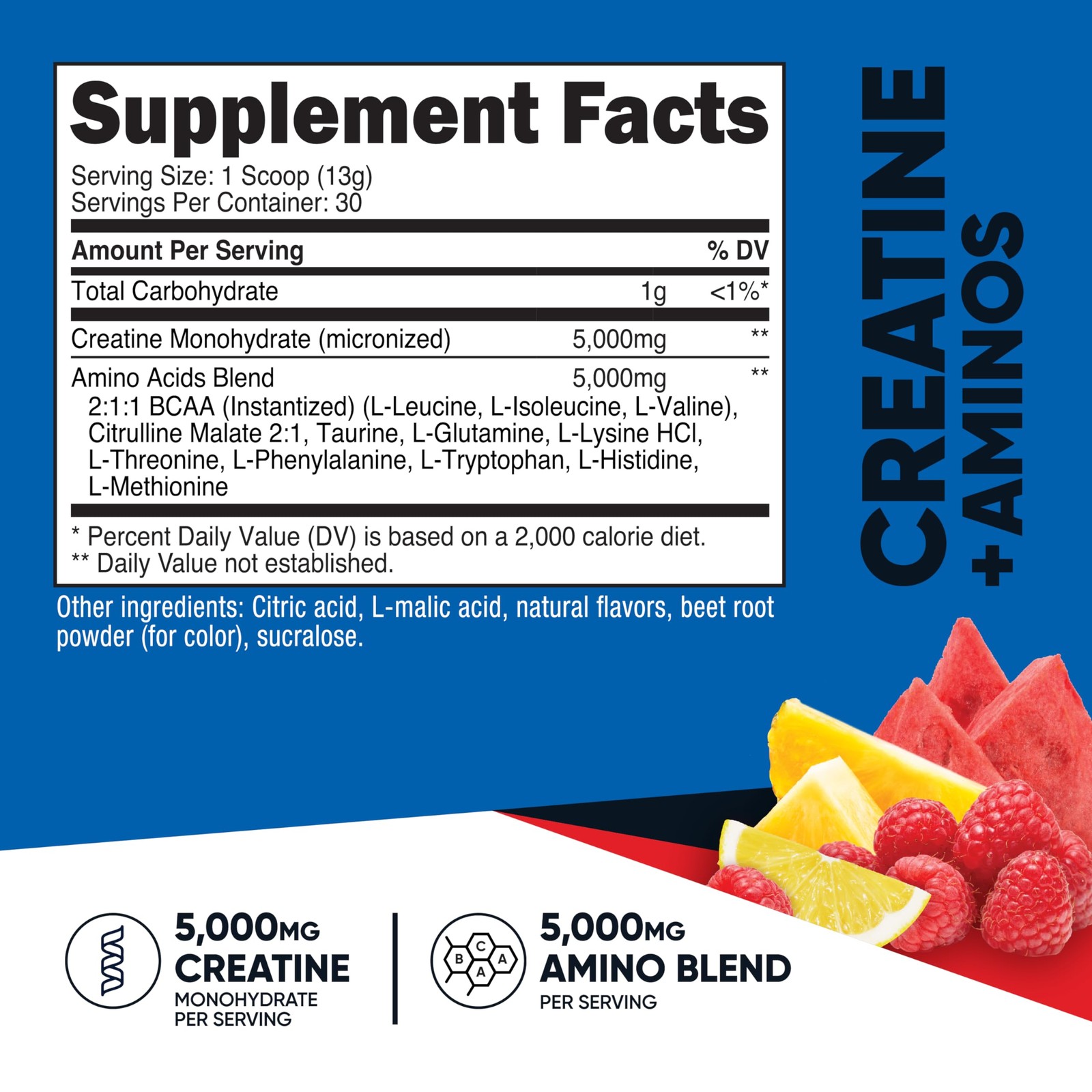 Nutricost Creatine + Aminos 30 Servings (Fruit Punch 13.8 Ounce (Pack of 1)