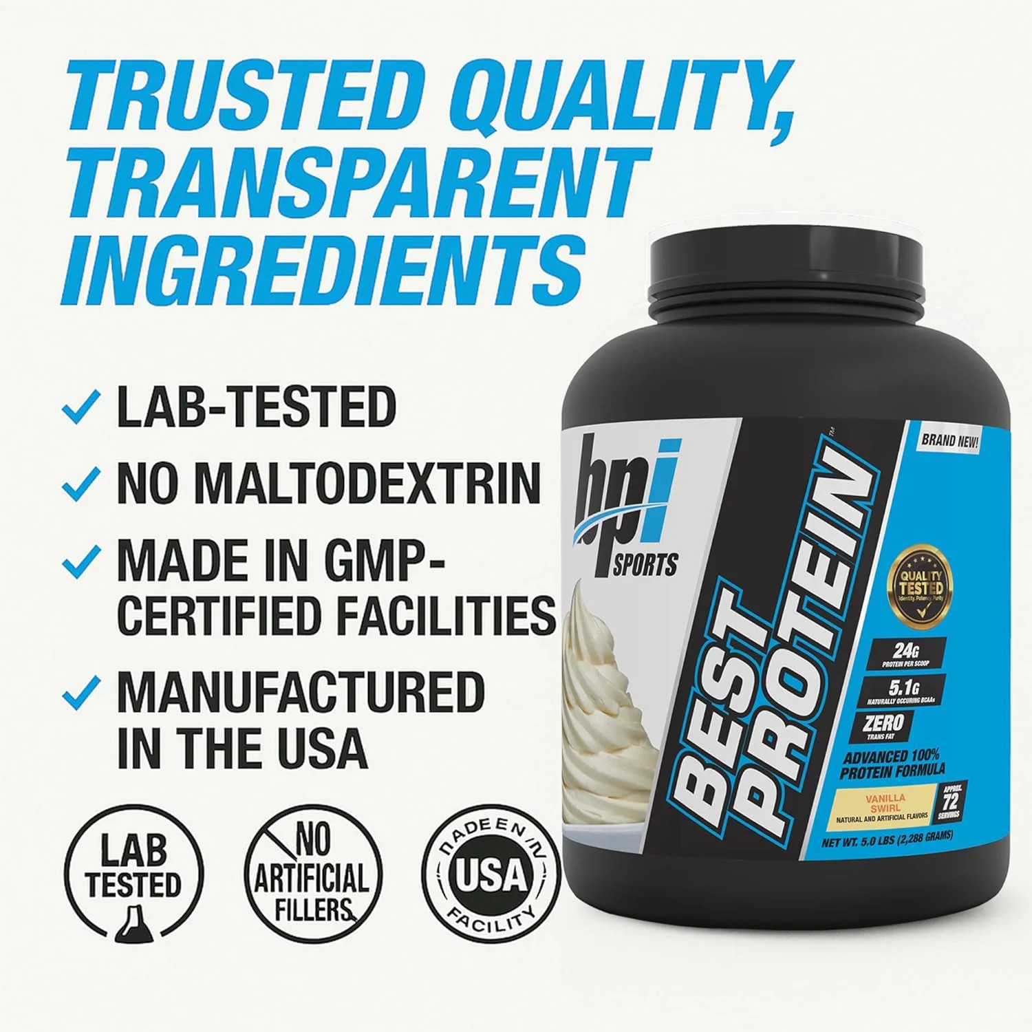 Best Protein Powder, 100% Whey Blend for Muscle Growth & Recovery, Vanilla Swirl