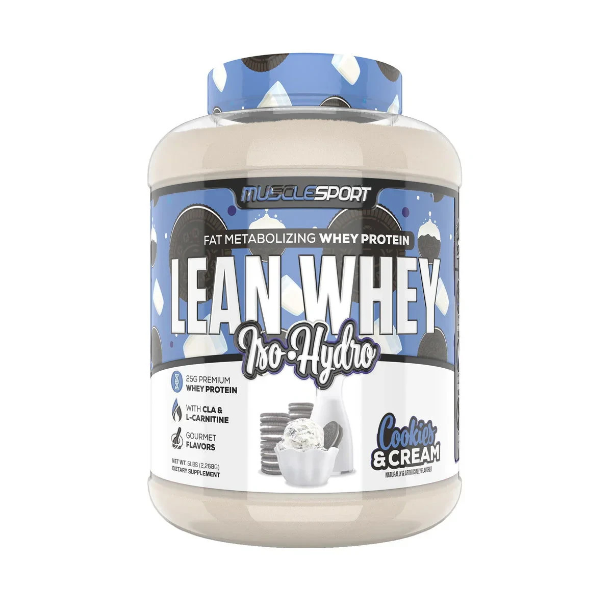 Lean Whey, Iso-Hydro, COOKIES AND CREAM , 5 lbs (2,275 gs)