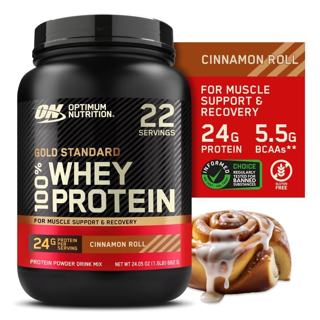 Optimum Nutrition Gold Standard 100% Whey Protein, Cinnamon Roll, 1.5 lb – NEW!!