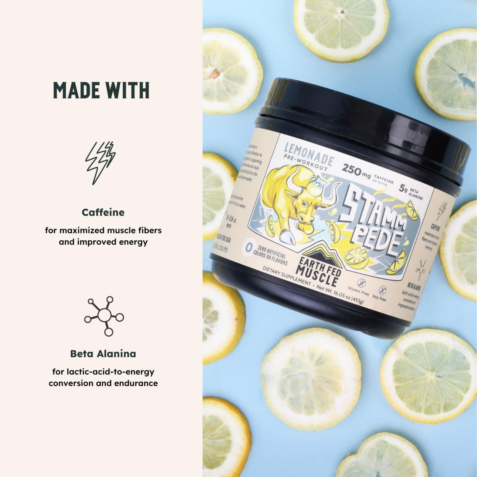 Lemonade Pre Workout Supplement – 250mg Caffeine, 5g Beta Alanine, Citrulline, 2