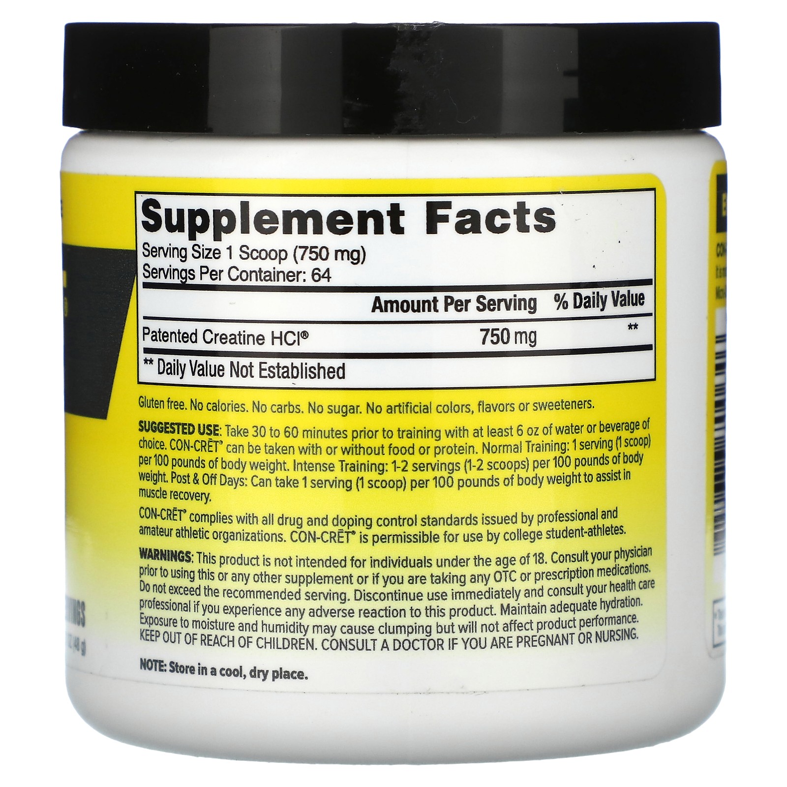 2 X Con-Cret, Patented Creatine HCl, Raw Unflavored, 1.7 oz (48 g)