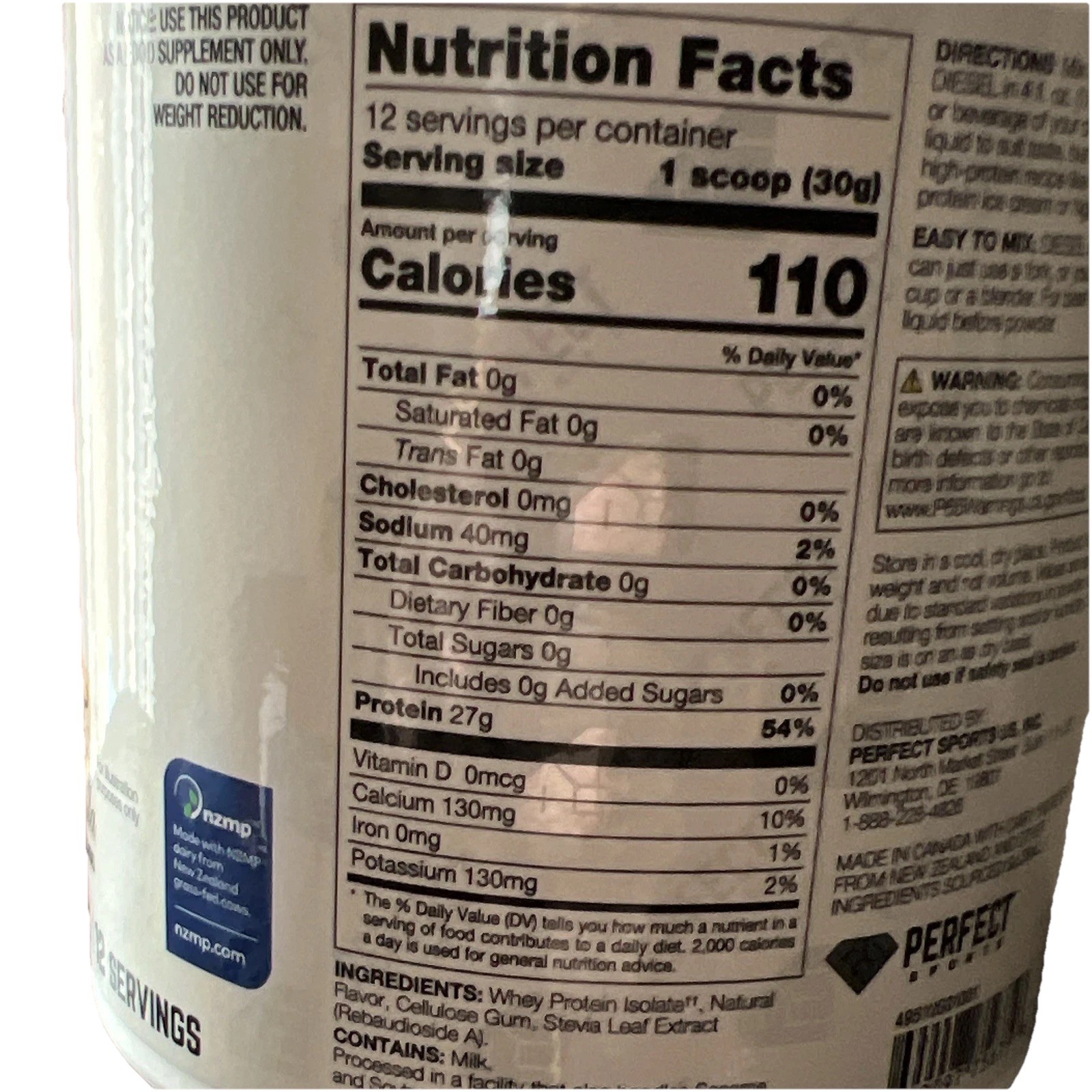 Perfect Sports Diesel New Zealand Whey Isolate French Vanilla 360g Gluten-Free