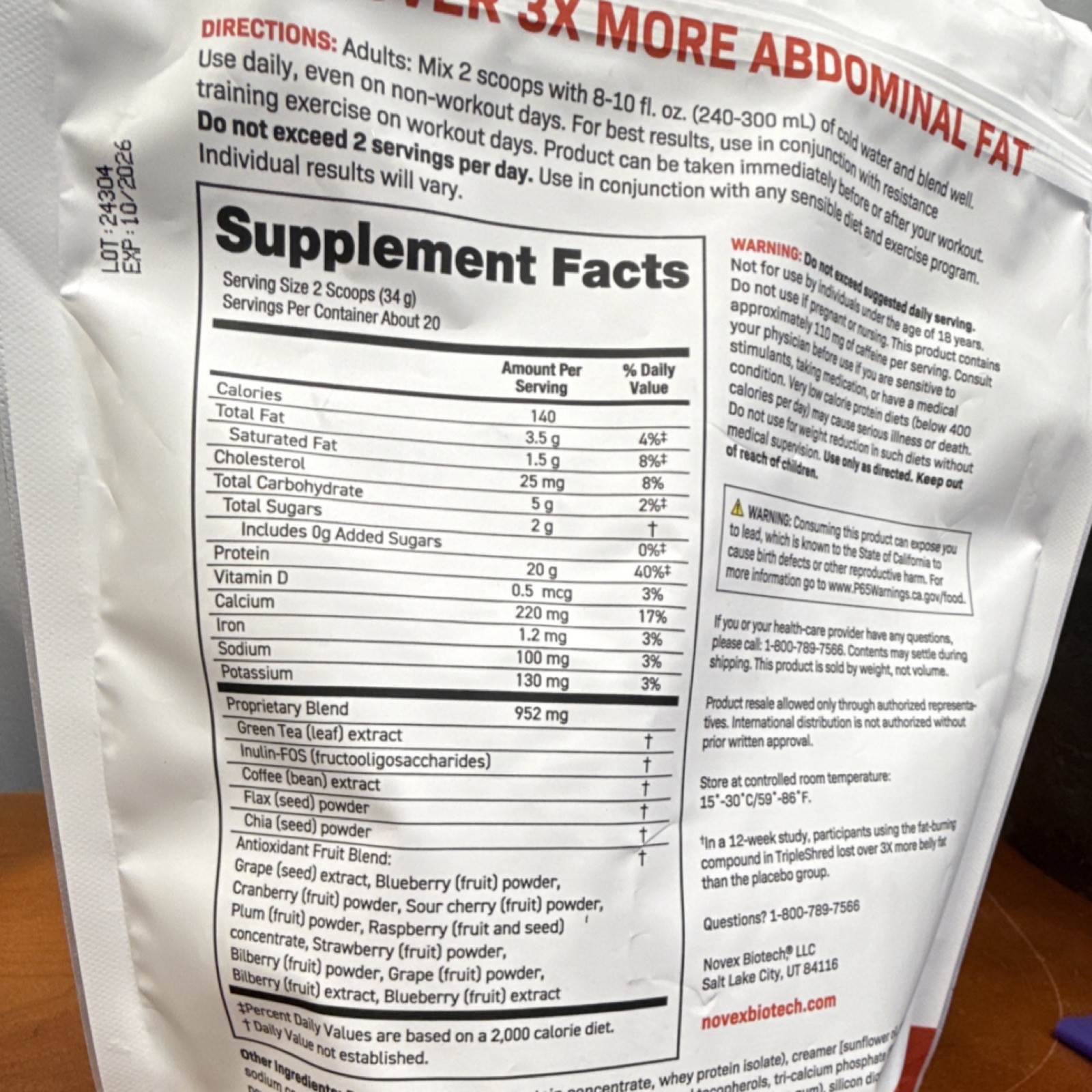 Novex Biotech TripleShred Protein Powder Chocolate Fudge Naturally Flavored 1.5…