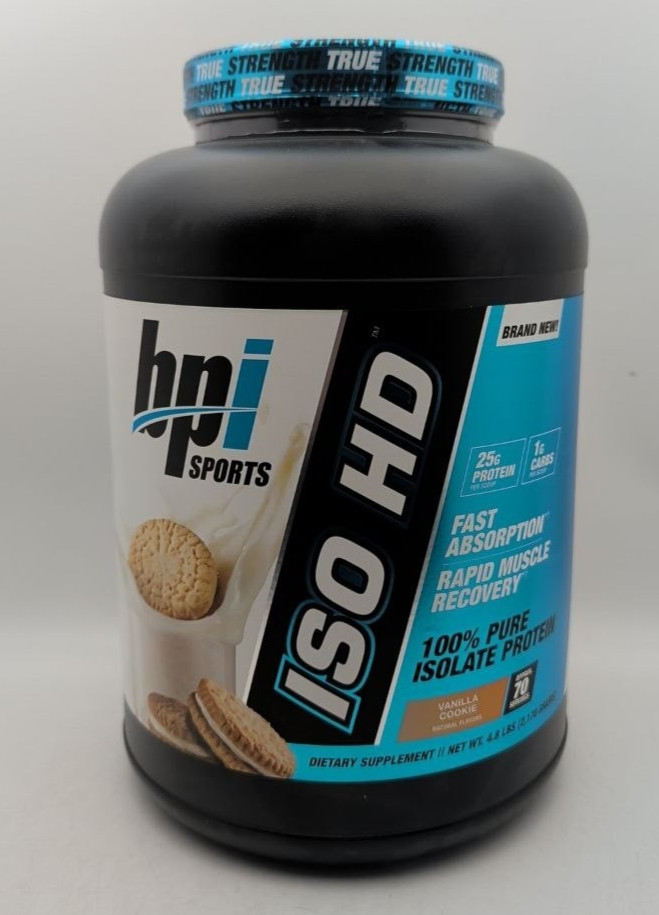 BPI Sports ISO HD Pure Isolate Protein Powder Vanilla Cookie 4.8 Lbs 70 Servings