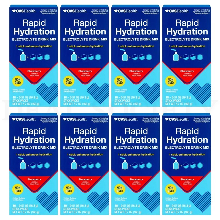 CVS Health Rapid Hydration Electrolyte Drink Mix Strawberry 10 ct Each Lot of 8