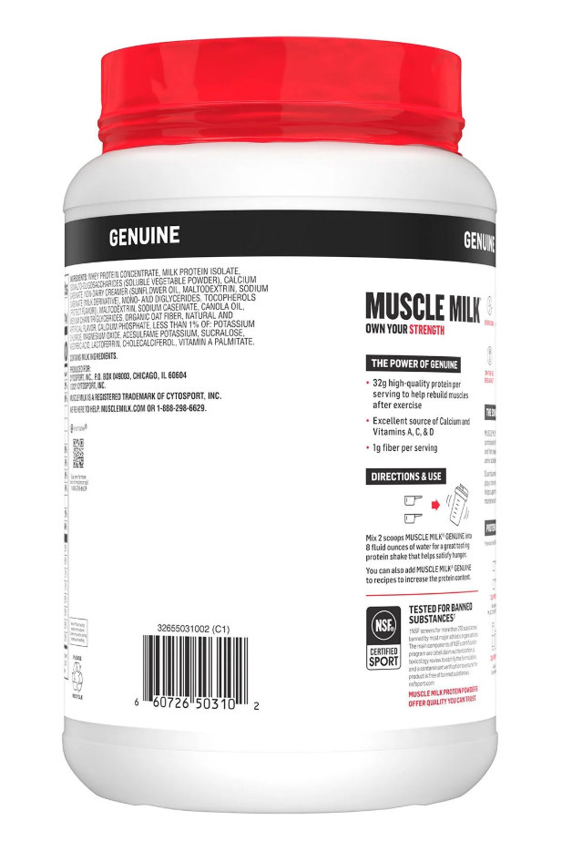 Muscle Milk Genuine 32g Whey Protein Powder, Vanilla Cream, 2.47 lbs.