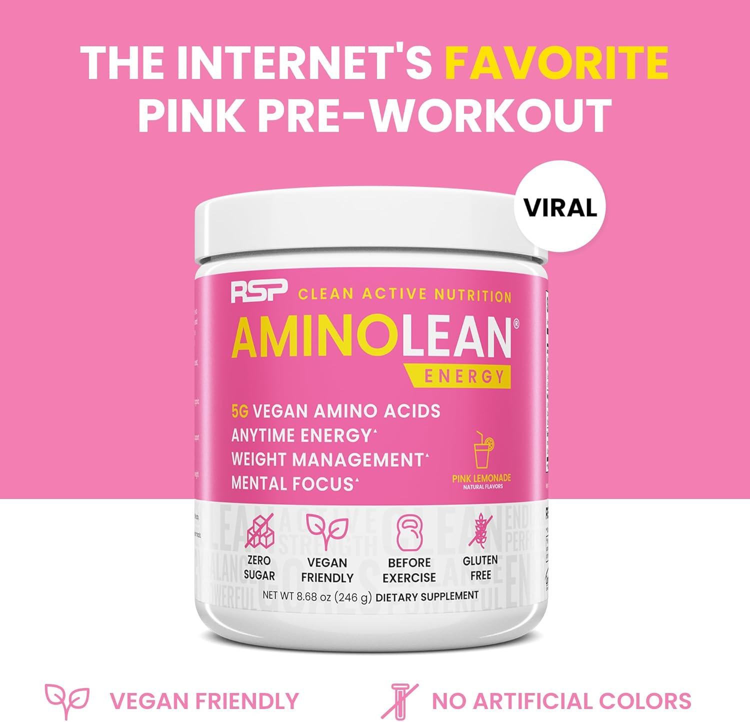 RSP NUTRITION AminoLean Pre Workout Powder – Energize Your Workouts with Pink