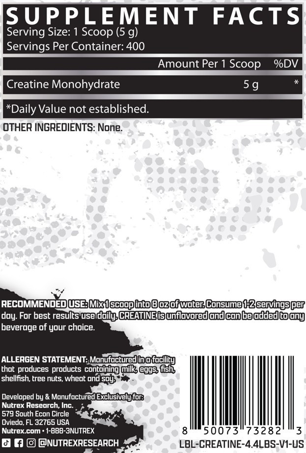 Nutrex CREATINE Monohydrate Bulk Powder Micronized Unflavored 400 Svg 2000 Grams