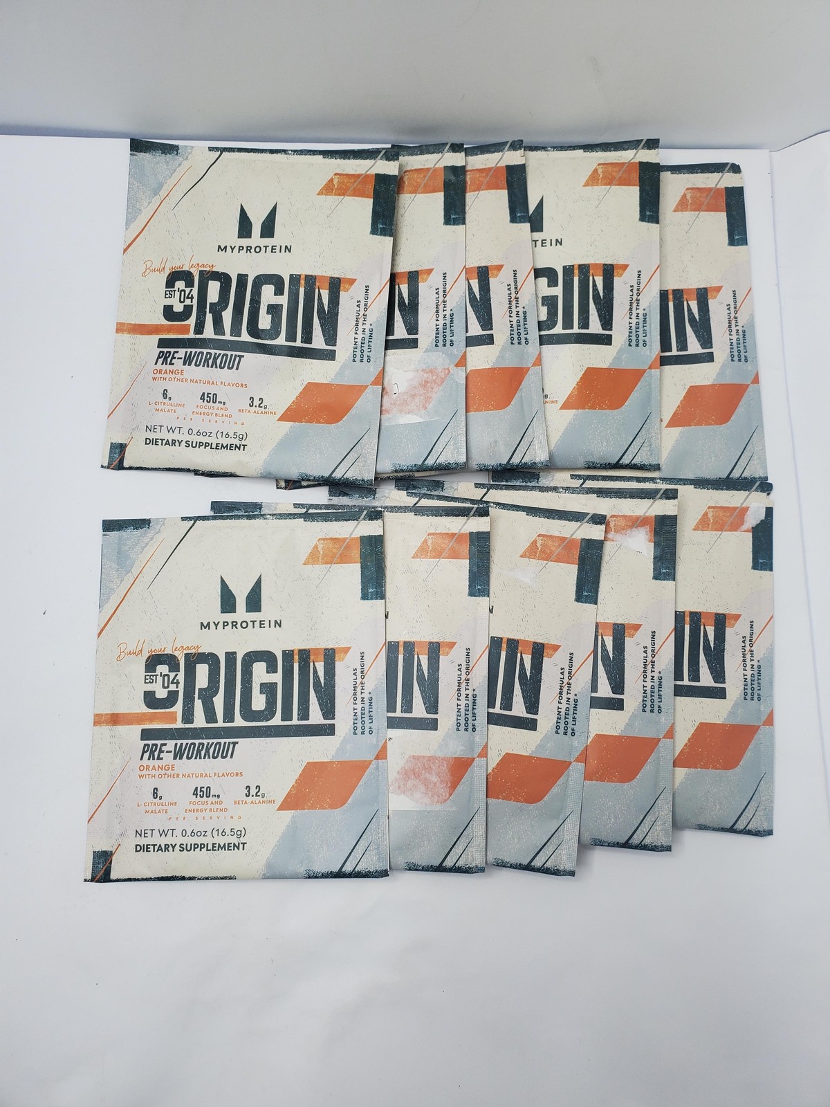 10pk Myprotein Origin Pre-Workout Orange Powder Sachets 0.6oz Exp 08/26