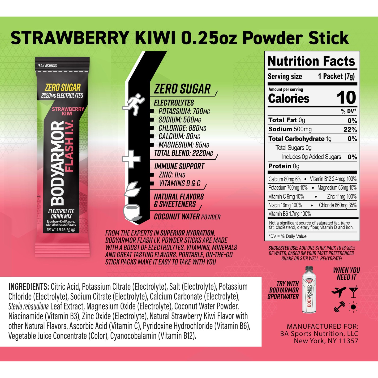 BODYARMOR Flash IV Electrolyte Packets, 0.25 Ounce (Pack of 15), Red