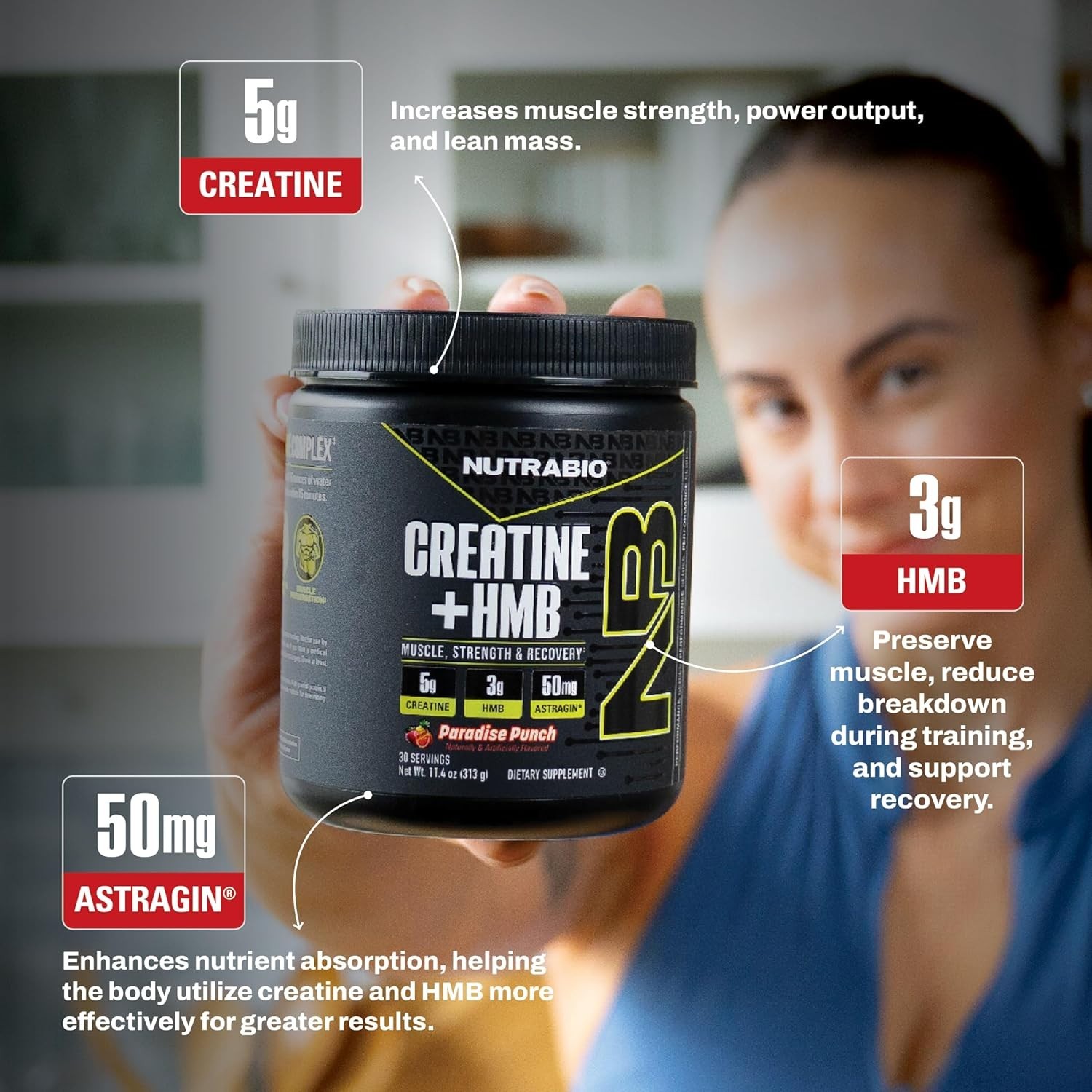 Creatine + HMB- Creatine Monohydrate with HMB Powder for Muscle Growth, Incre…