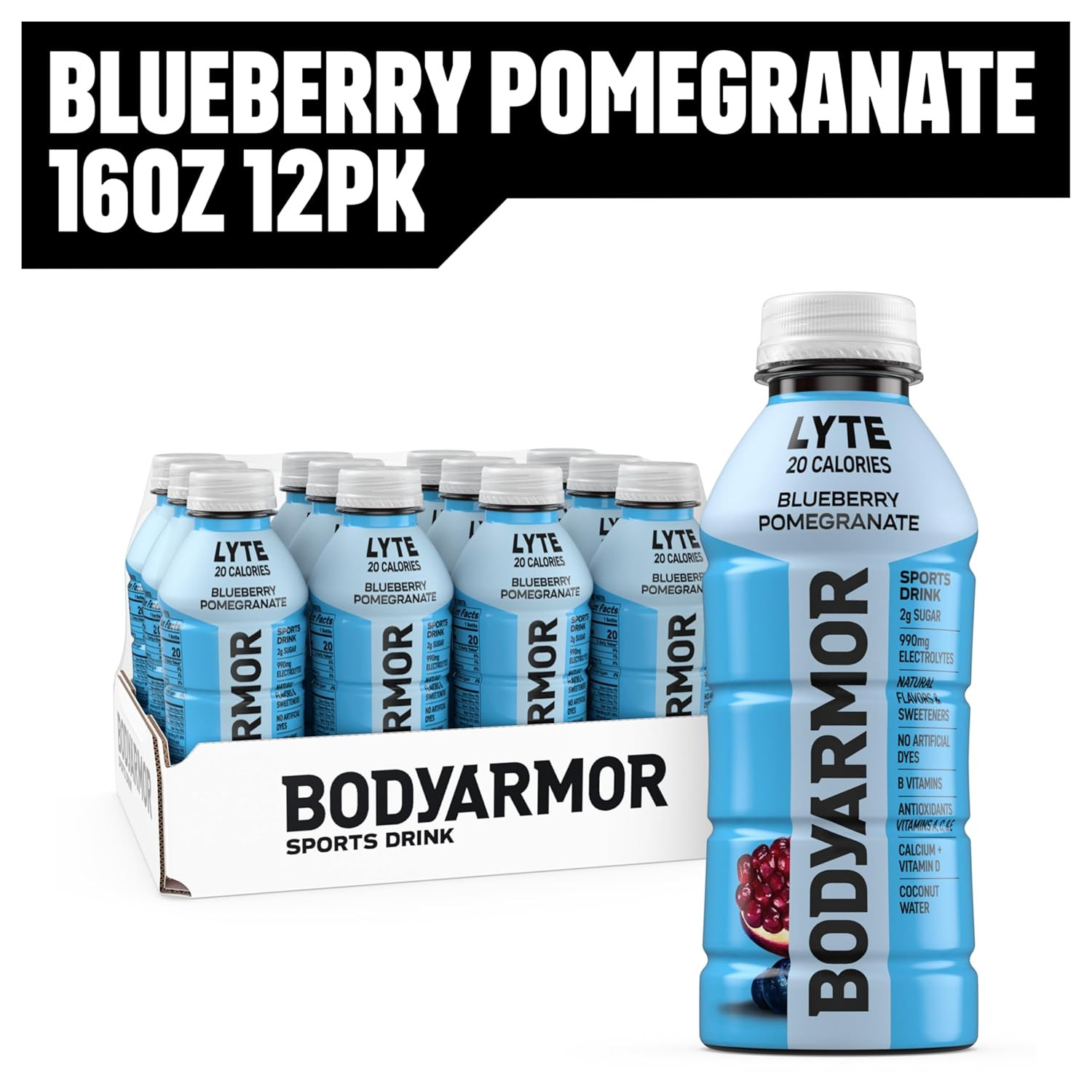 BODYARMOR Lyte Sports Drink, Low-Calorie Blueberry Pomegranate, 16 Fl Oz, 12 Pac