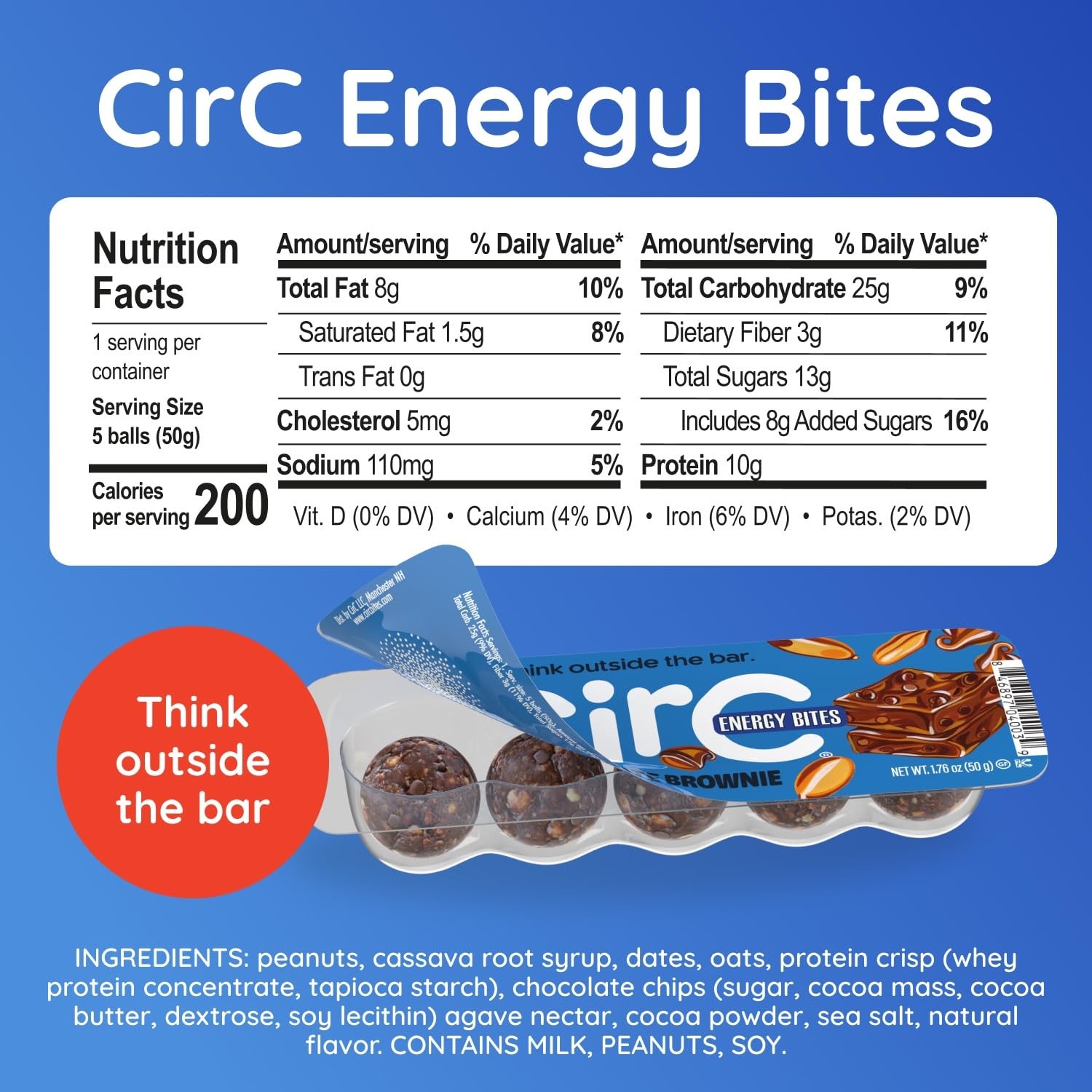 CirC Energy Bites – 12 Pack Chocolate Brownie Gluten Free Protein Balls – 10g Pr