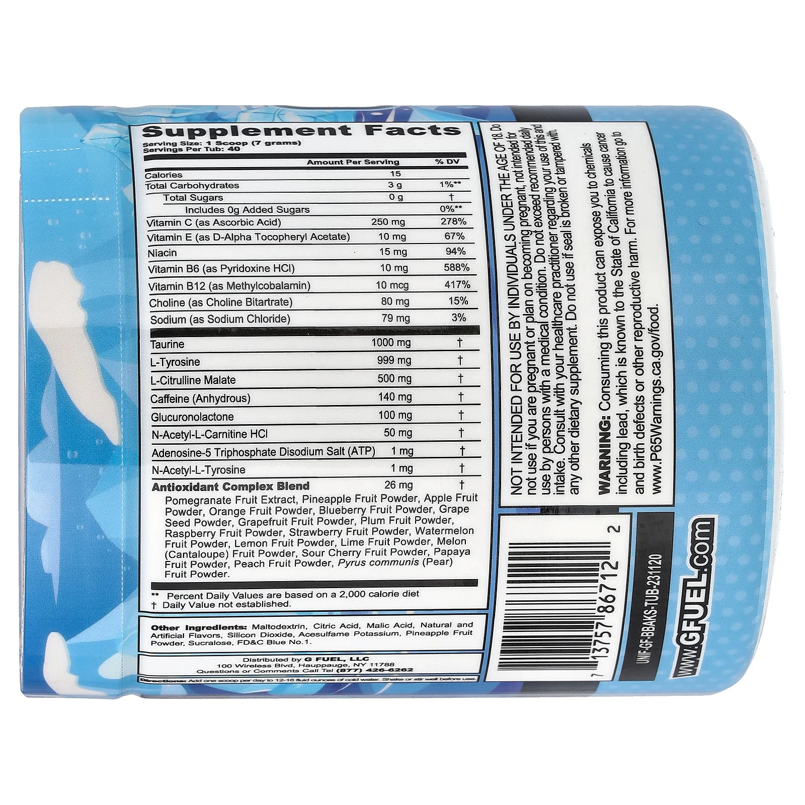 2 X G FUEL, Energy Formula, Blue Ice, Blue Raspberry, 9.9 oz (280 g)
