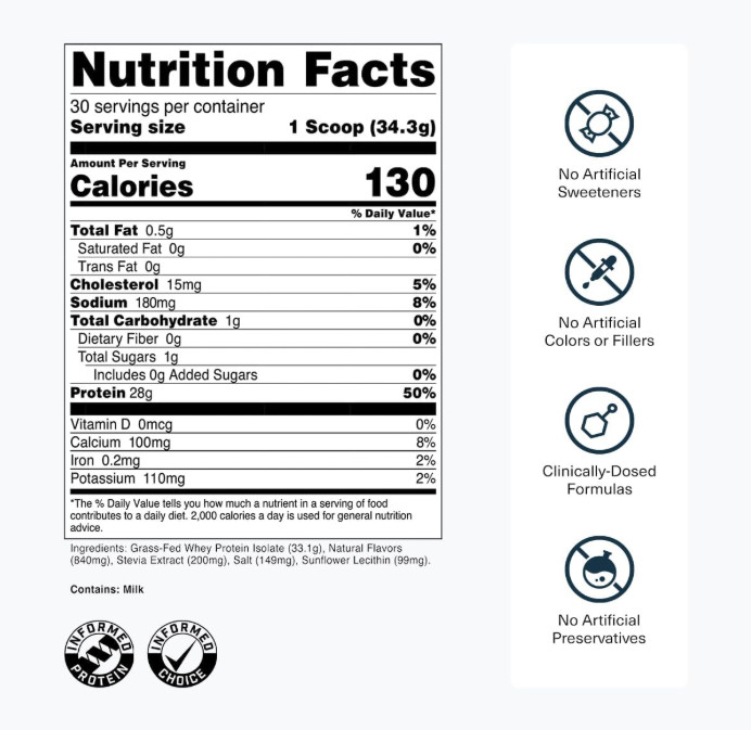 Transparent Labs Grass-Fed Whey Isolate, French Vanilla, 30 Servings