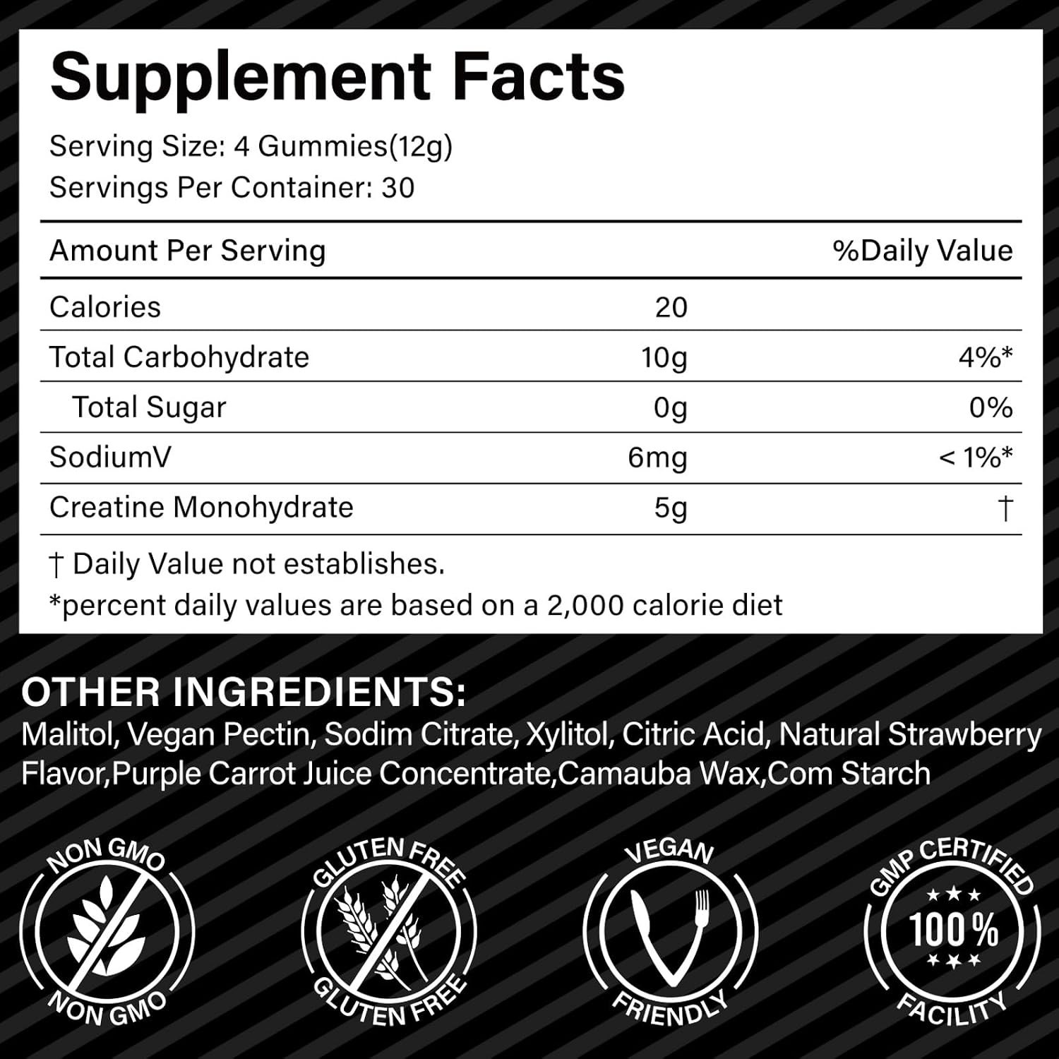 Creatine Monohydrate Gummies for Men & Women ~ 5g Creatine Monohydrate