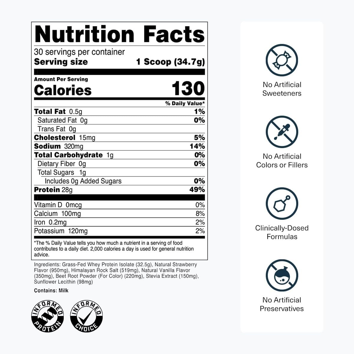 Transparent Labs GrassFed Whey Protein Isolate Natural Flavor, Gluten Free G…