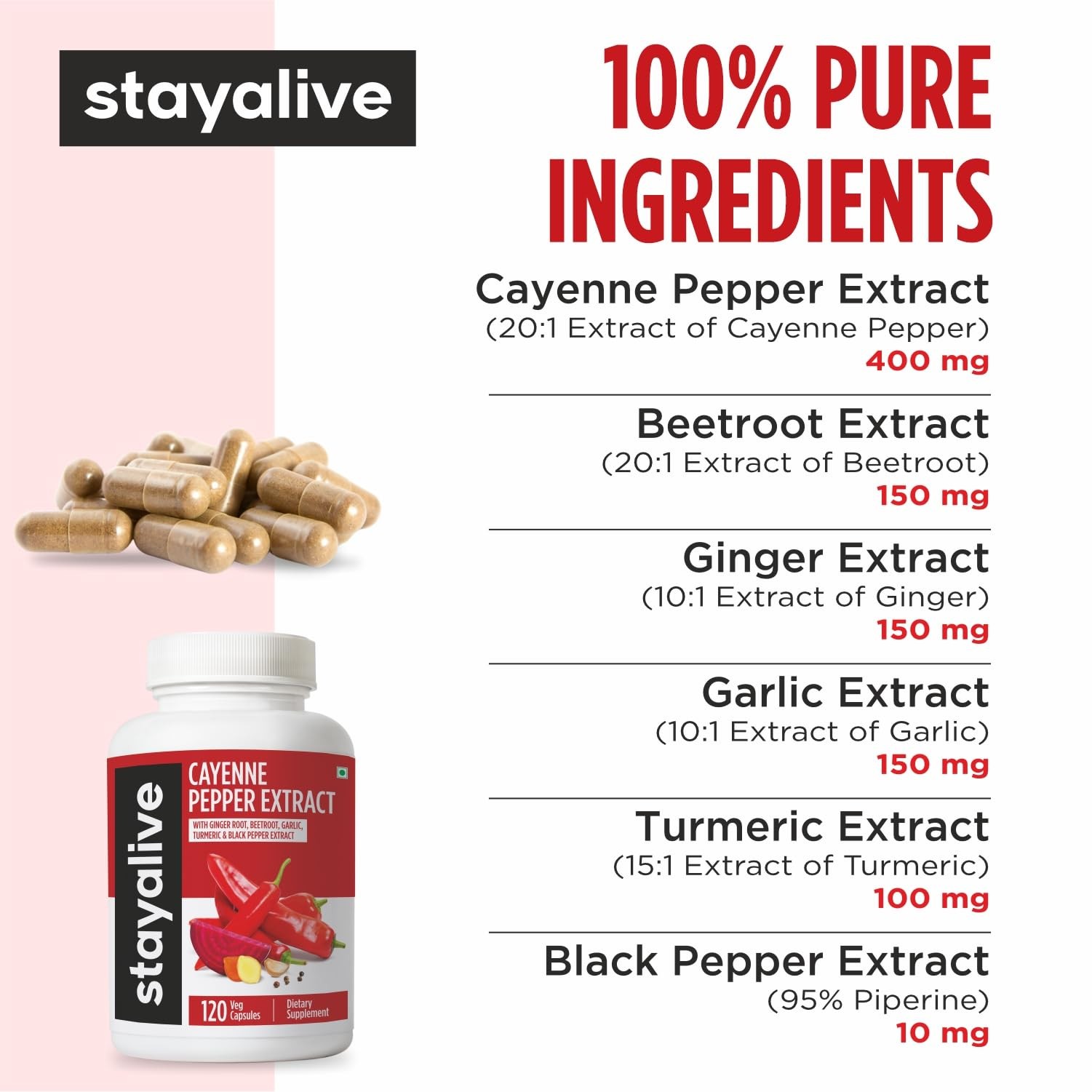 Cayenne Pepper Capsules, 6-in-1 Capsicum 120 Count (Pack of 1)