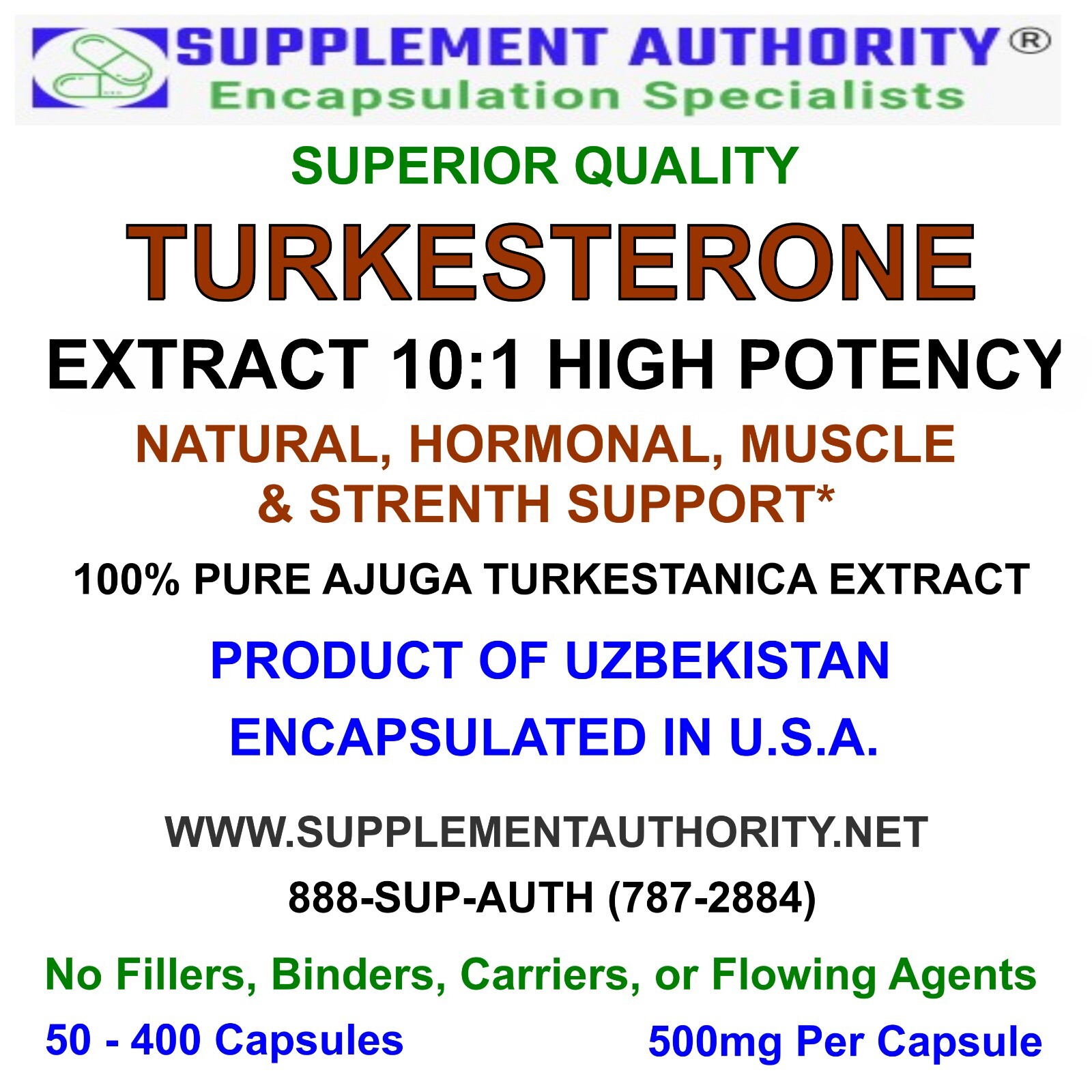 TURKESTERONE 10:1 EXTRACT POWDER CAPSULES – 100ct Bag – SUPER FRESH! – NEW!