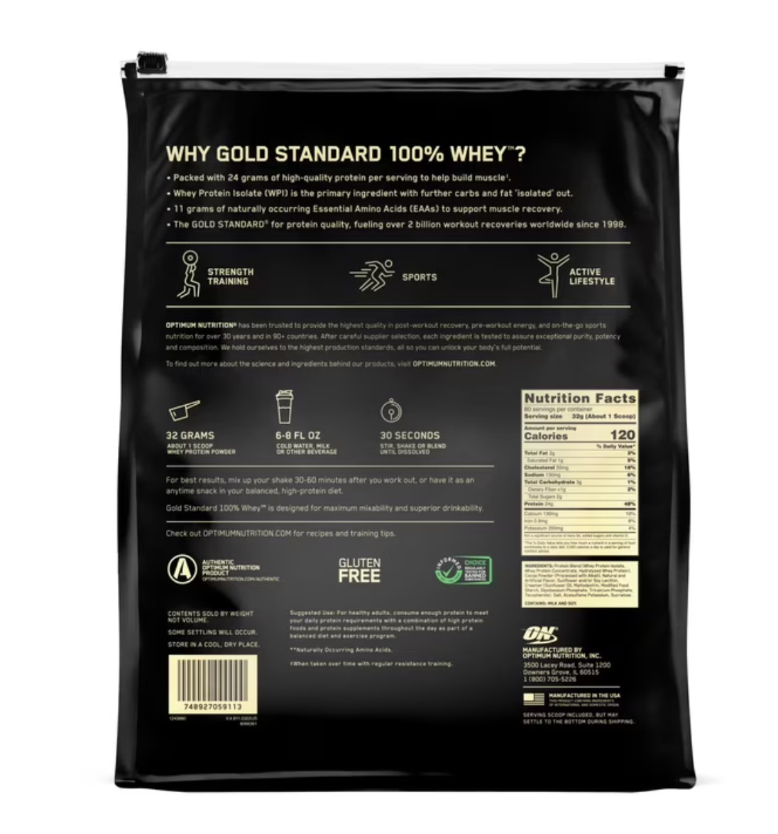 Optimum Nutrition Gold Standard 100% Whey Protein, 80 Servings (Pack of ONE) US