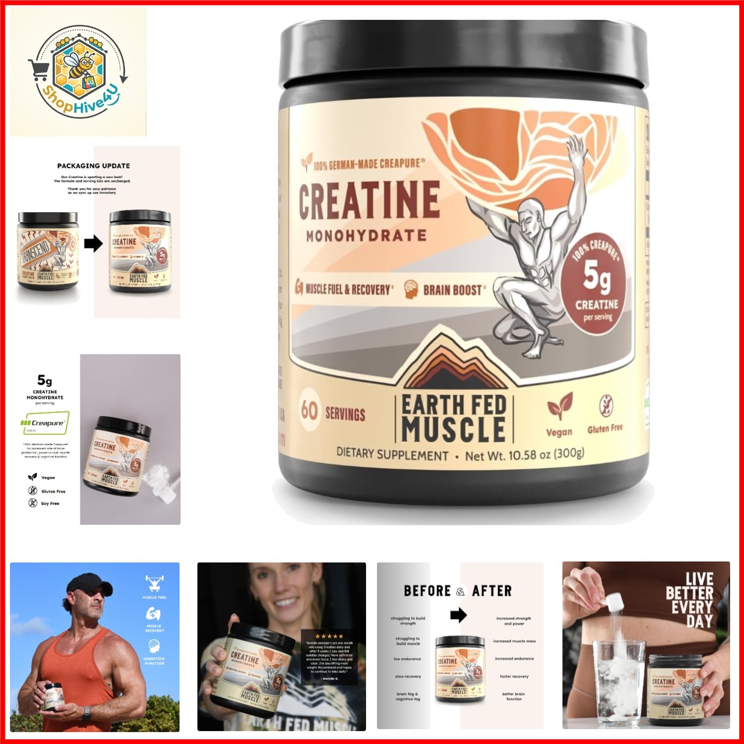 Creatine Monohydrate Powder, 300g, Unflavored | 60 Servings, German Creapure …