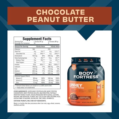 Body Fortress 100% Whey Premium Protein Powder Chocolate Peanut Butter 1.78lb…