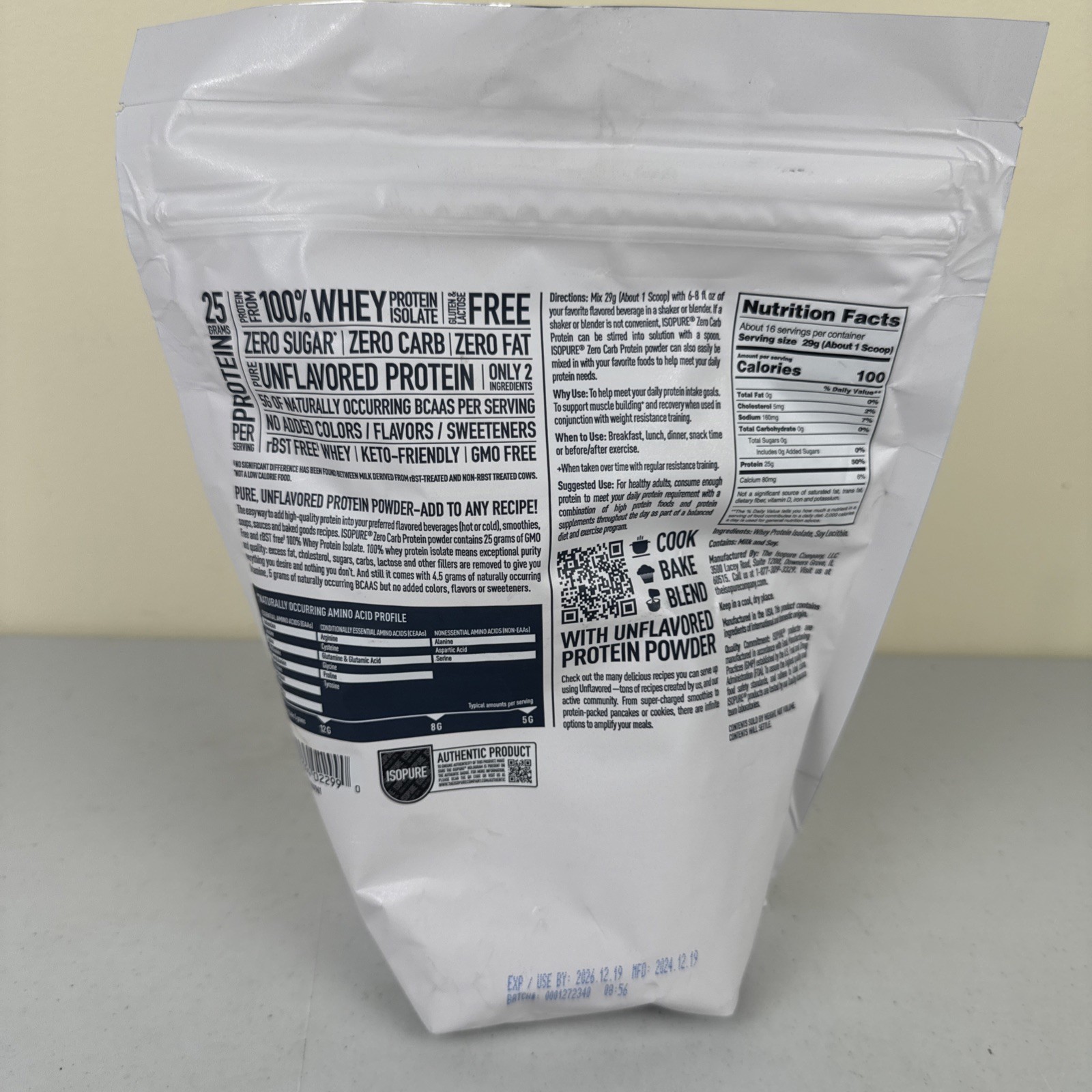 Nature’s Best Isopure Unflavored Isolate Powder Protein 1 Lb Brand New Exp 12/26