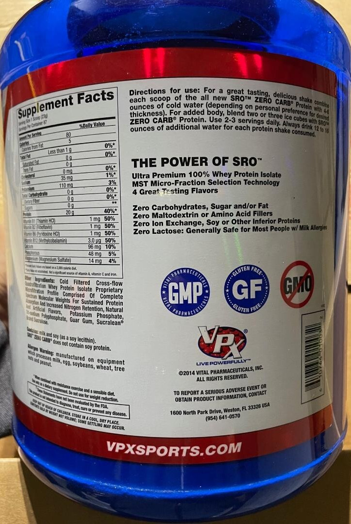 VPX 100% Whey Isolate clean protein No gas,fat,sugar,carb,Lactose 4.4 Lb Vanilla