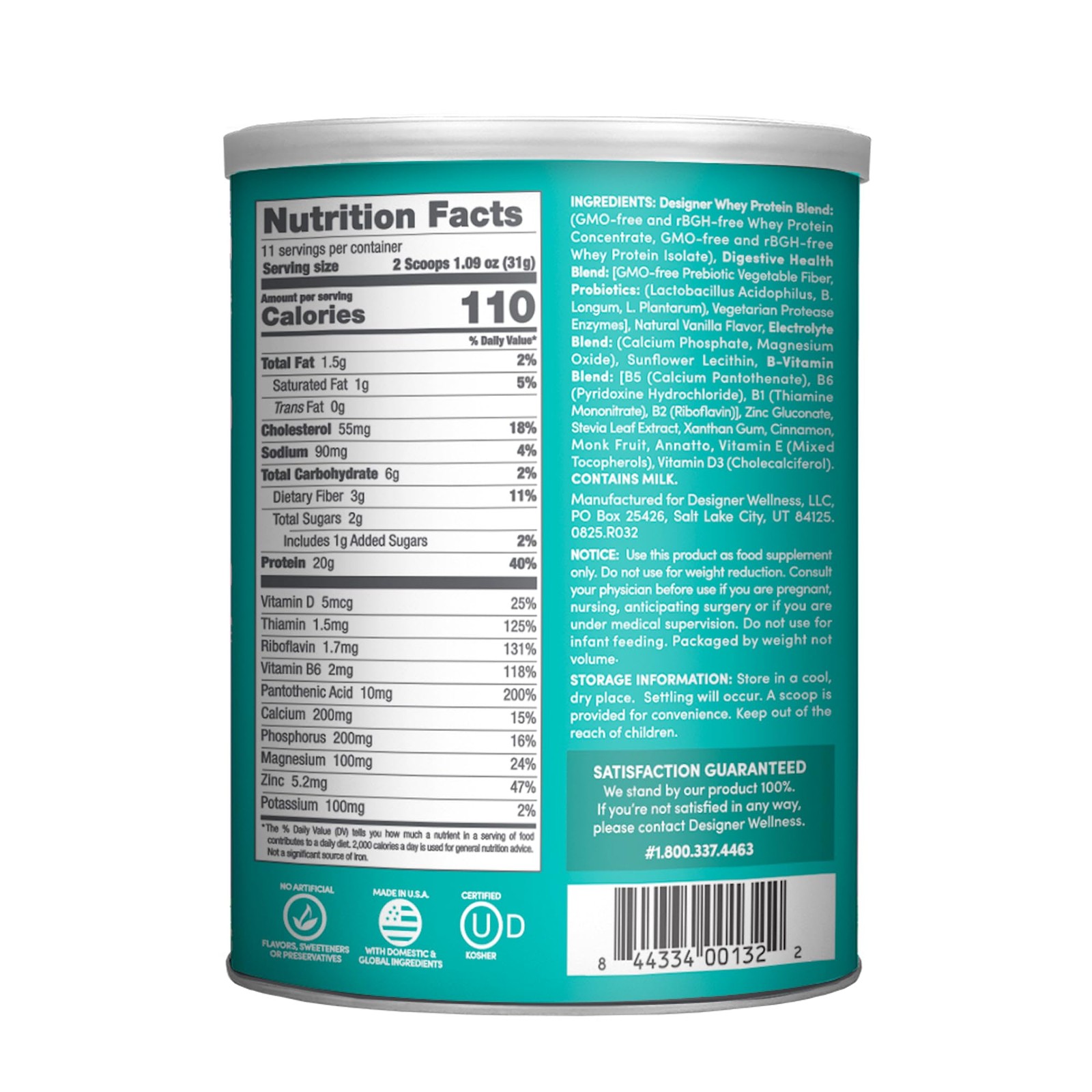 , Designer Whey, Natural Whey Protein Powder with Probiotics, Fiber, and Key …