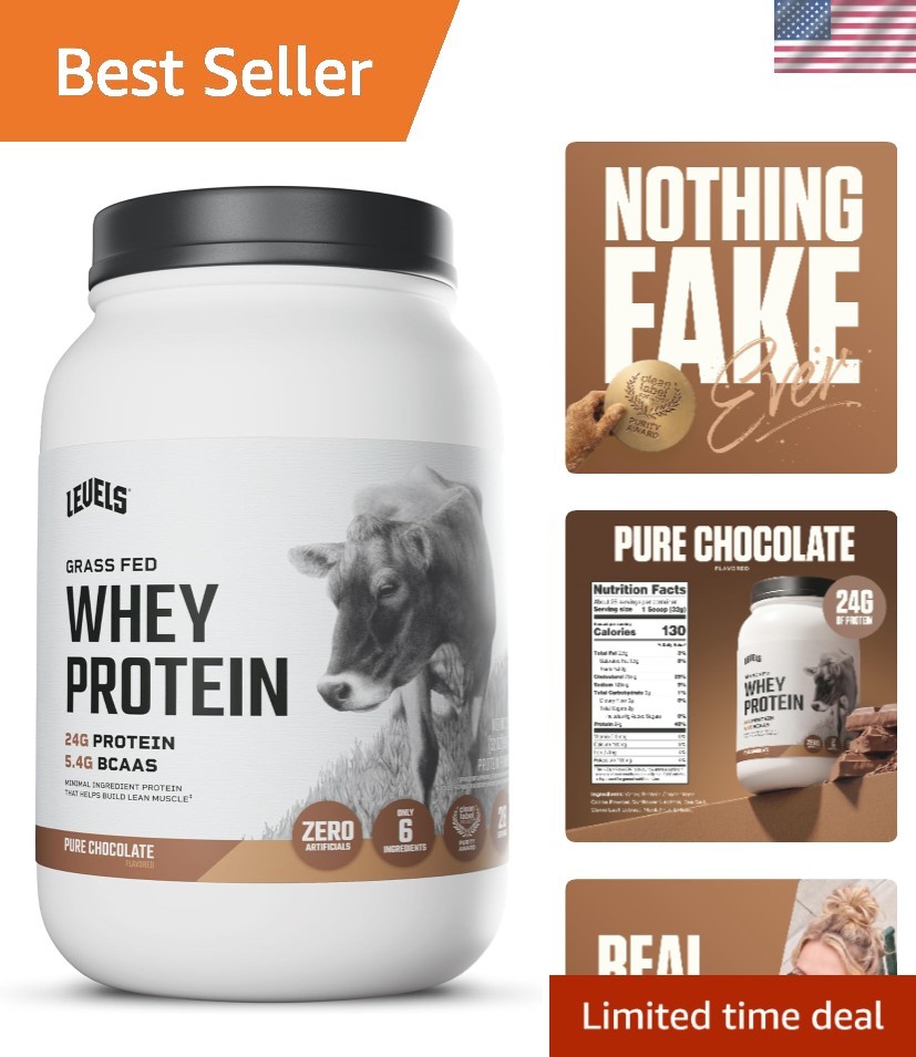 Levels 2LB Whey Protein Powder – 24g Protein, Naturally Delicious Chocolate