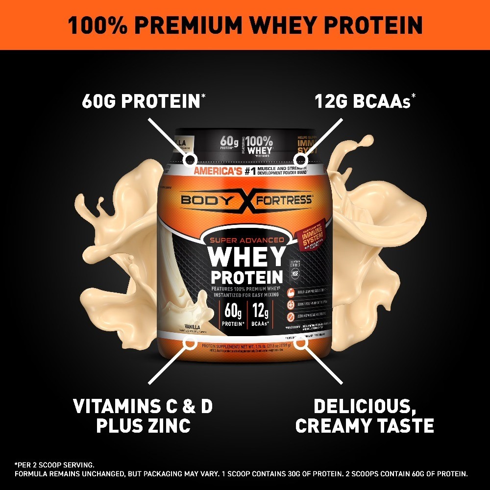 Vanilla Whey Protein Powder 60g Protein per Serving with Vitamins C D Zinc for
