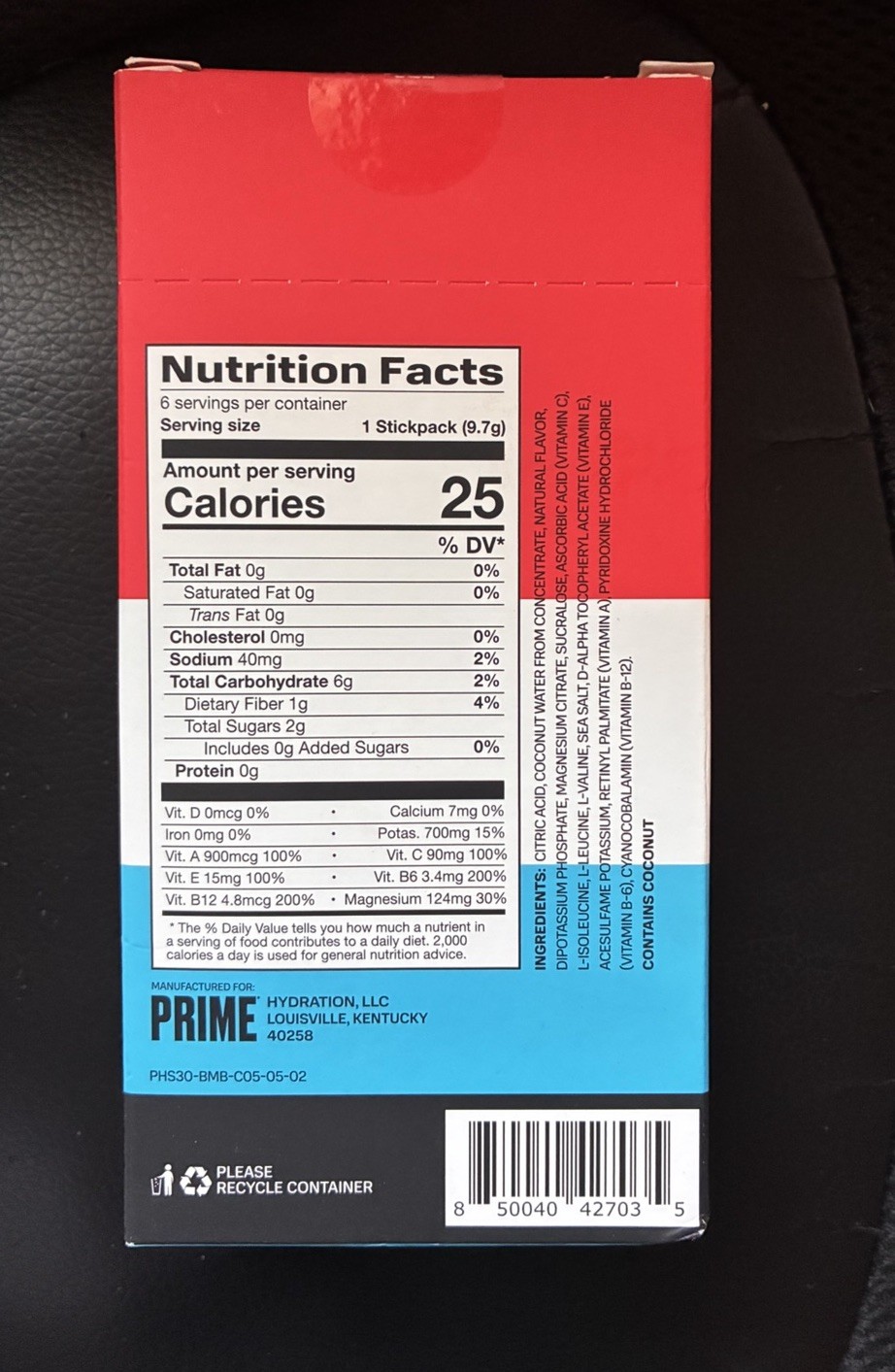 PRIME Hydration+ Electrolyte Powder Sticks Ice Pop Zero Added Sugar 6 Sticks