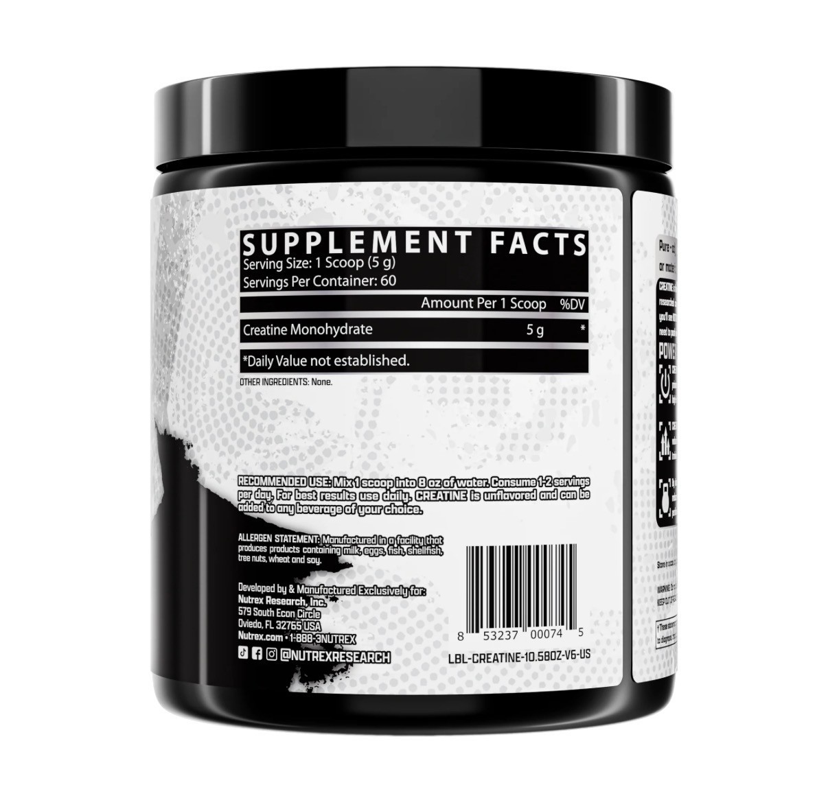 Nutrex CREATINE Monohydrate Powder Micronized Unflavored 60 Servings 10.58 oz