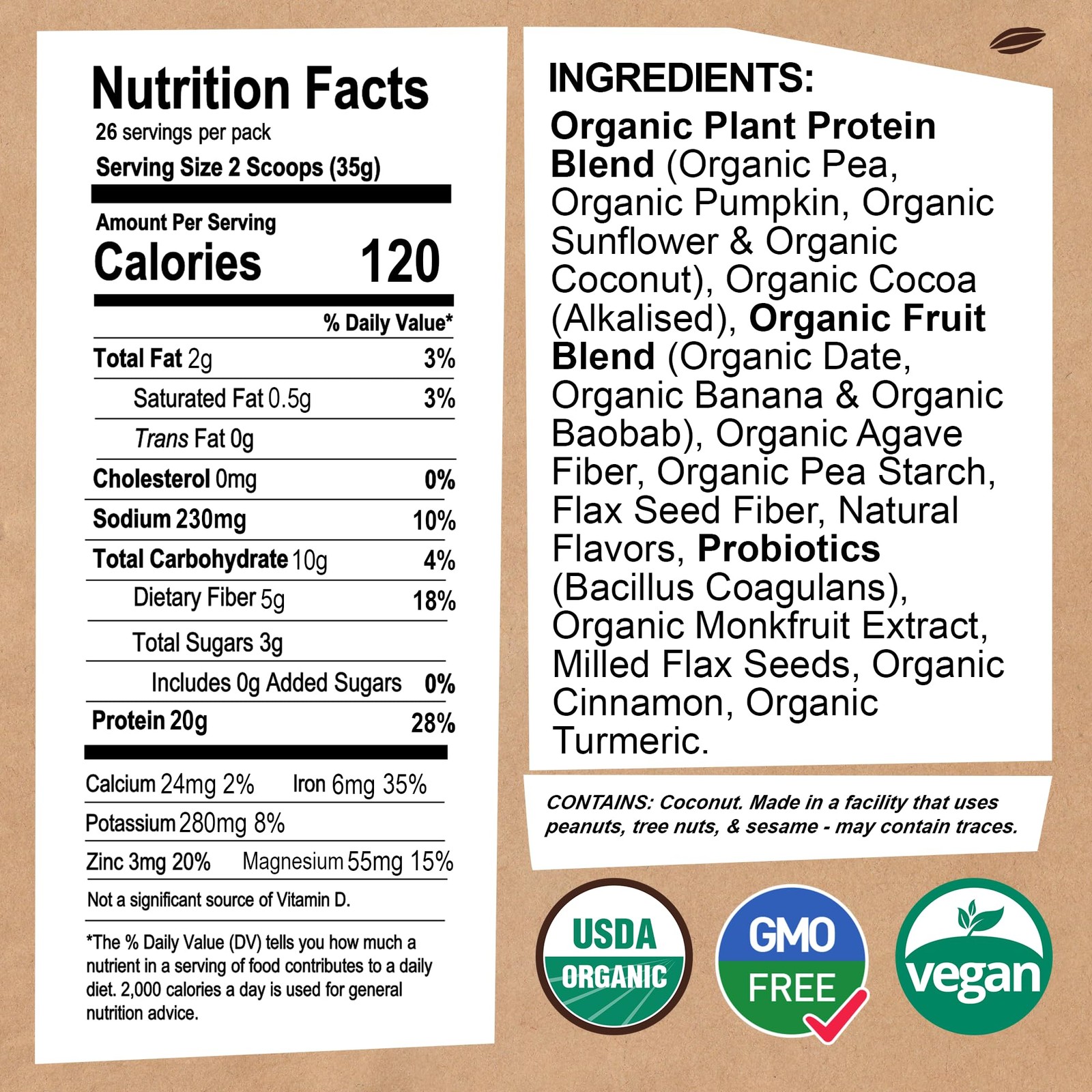 EarthChimp Organic Vegan Protein Powder with Probiotics, Non-GMO, Dairy-Free