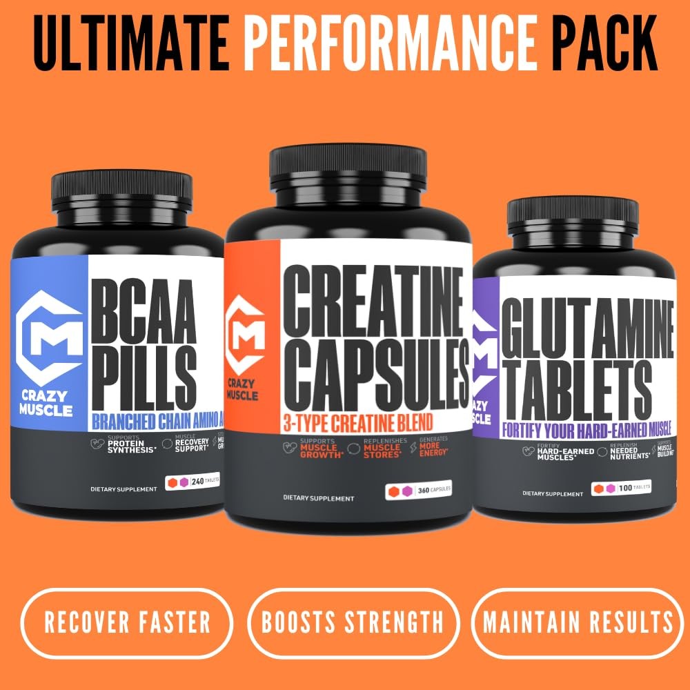 Crazy Muscle Creatine Capsules, 5g of Premium 3X ThreeAtine Pre Workout Bulk …