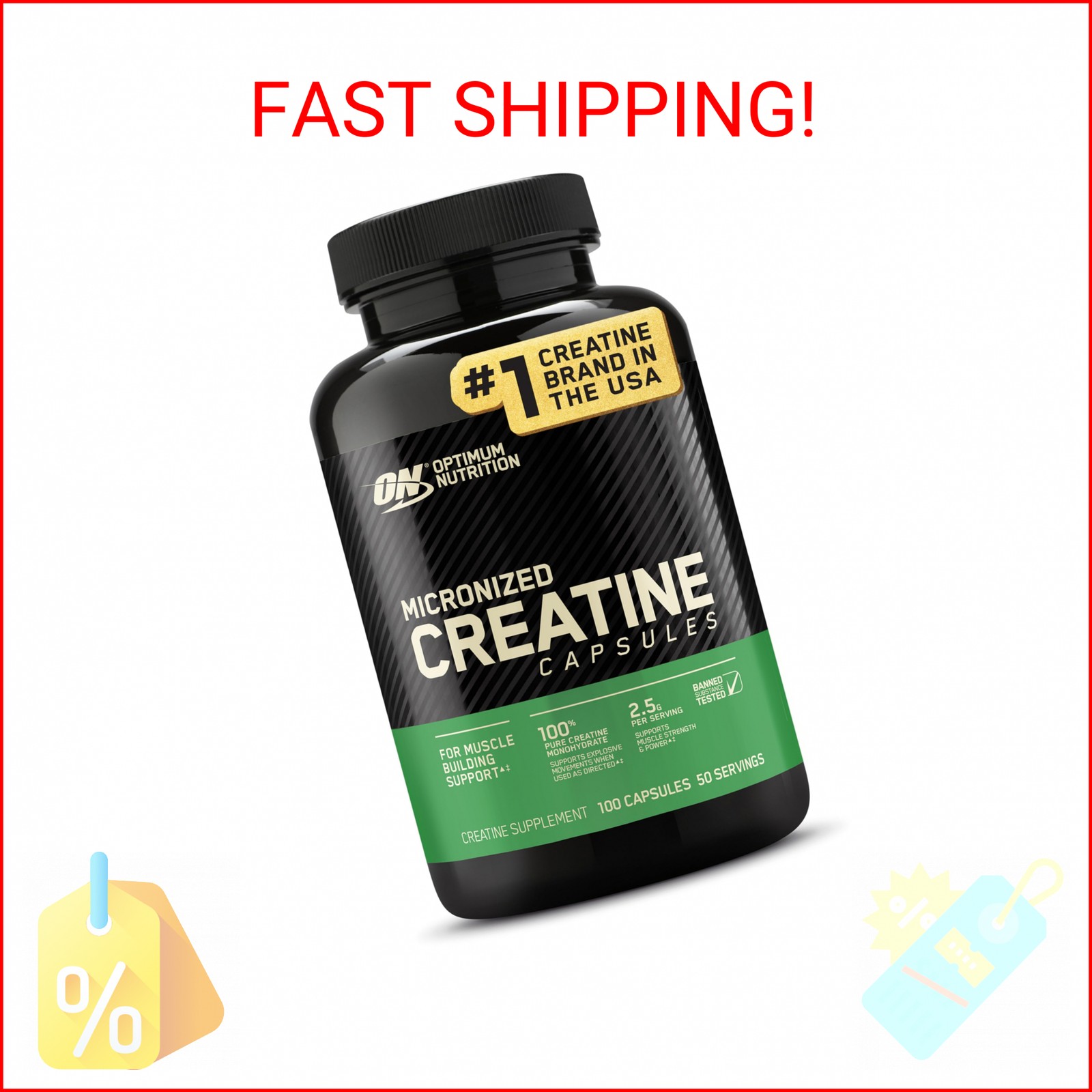 Optimum Nutrition Micronized Creatine Monohydrate Capsules, Keto Friendly, 2500m