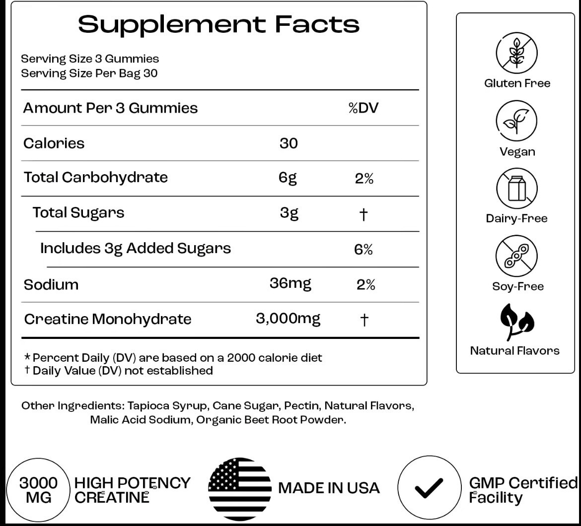 Creatine Monohydrate Gummies – Supports Muscle Growth, (Pack of 1)