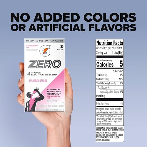 Gatorade Zero Sugar Electrolyte Powder Drink Mix, (32 Servings), Strawberry Ice