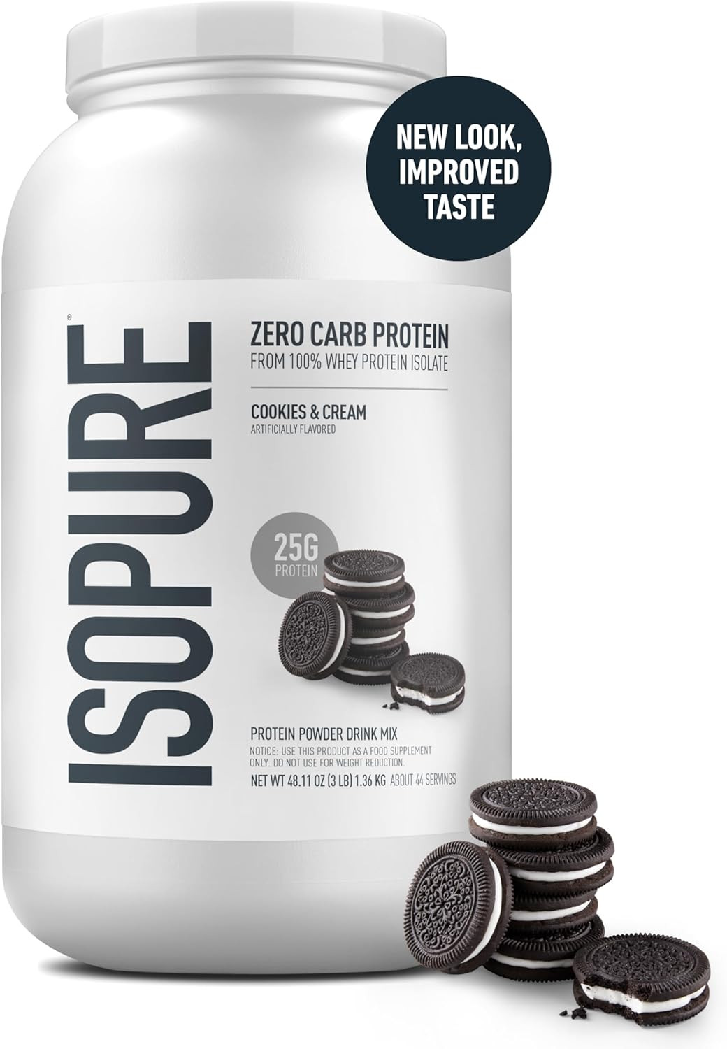 Isopure Zero Carb Whey Isolate Protein Cookies & Cream 3 lbs 25g 44 Servings