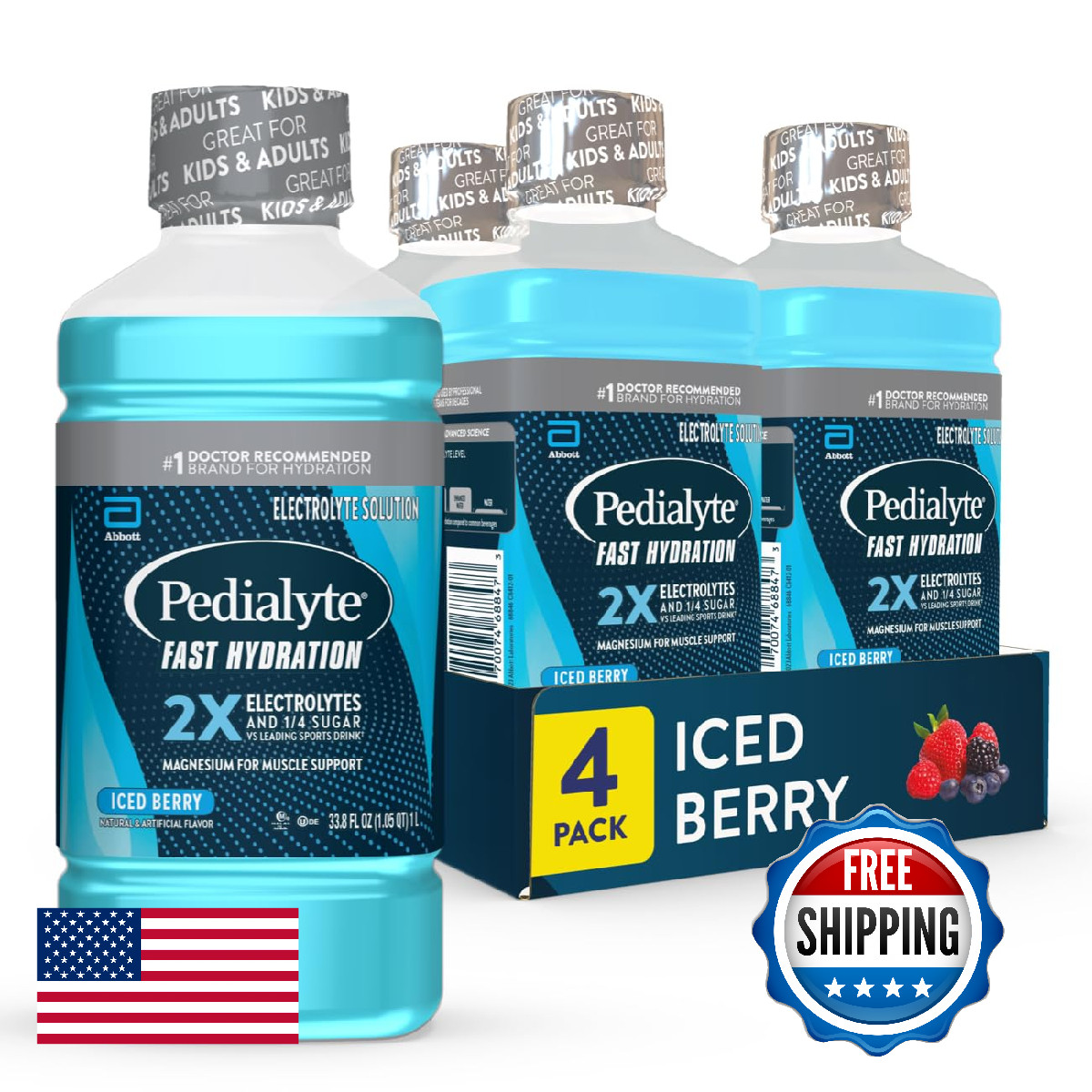 Pedialyte Hydration Electrolyte Solution Iced Berry Hydration Drink 4 Bottles 1