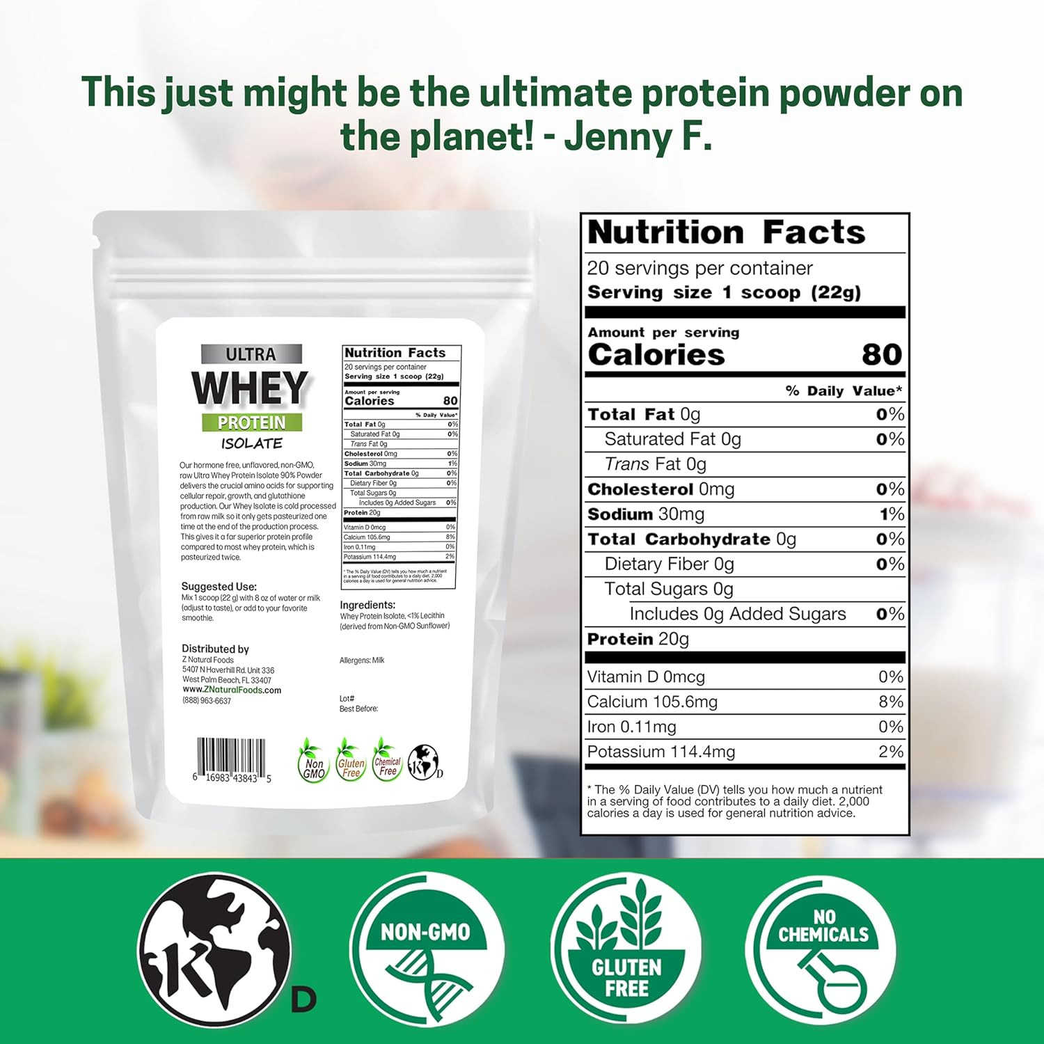 Ultra Whey Protein Isolate Powder – Pure, Unflavored, Unsweetened Whey Protein P