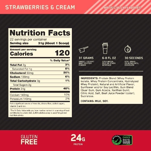 Optimum Nutrition Gold Standard 100% Whey Protein Powder – Strawberries &