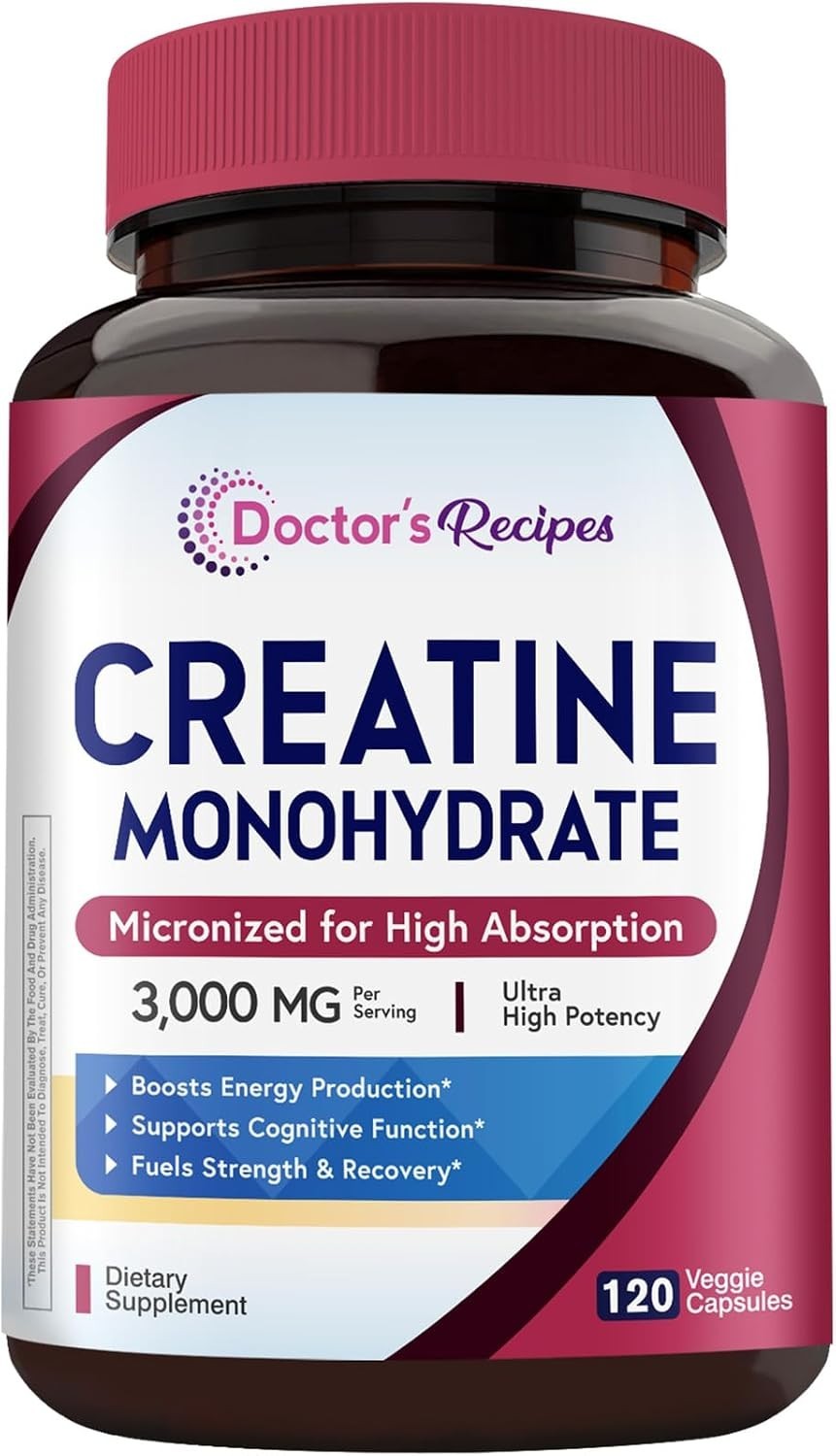 Creatine Monohydrate, 3000mg Per Serving Micronized Creatine Capsules – 120ct.