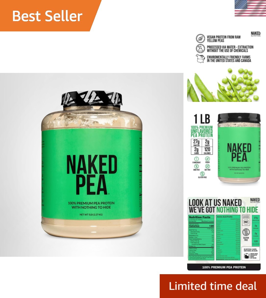 Pure Yellow Pea Protein Isolate, & Gluten-Free – 27g Protein per Serving