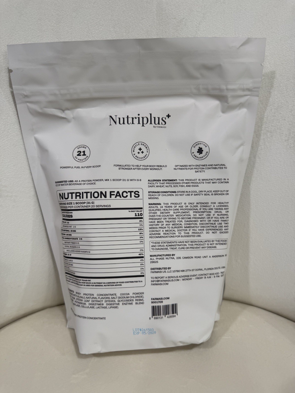 Farmasi Nutriplus+ Whey Protein Chocolate Milkshake Flavor 20 Servings New