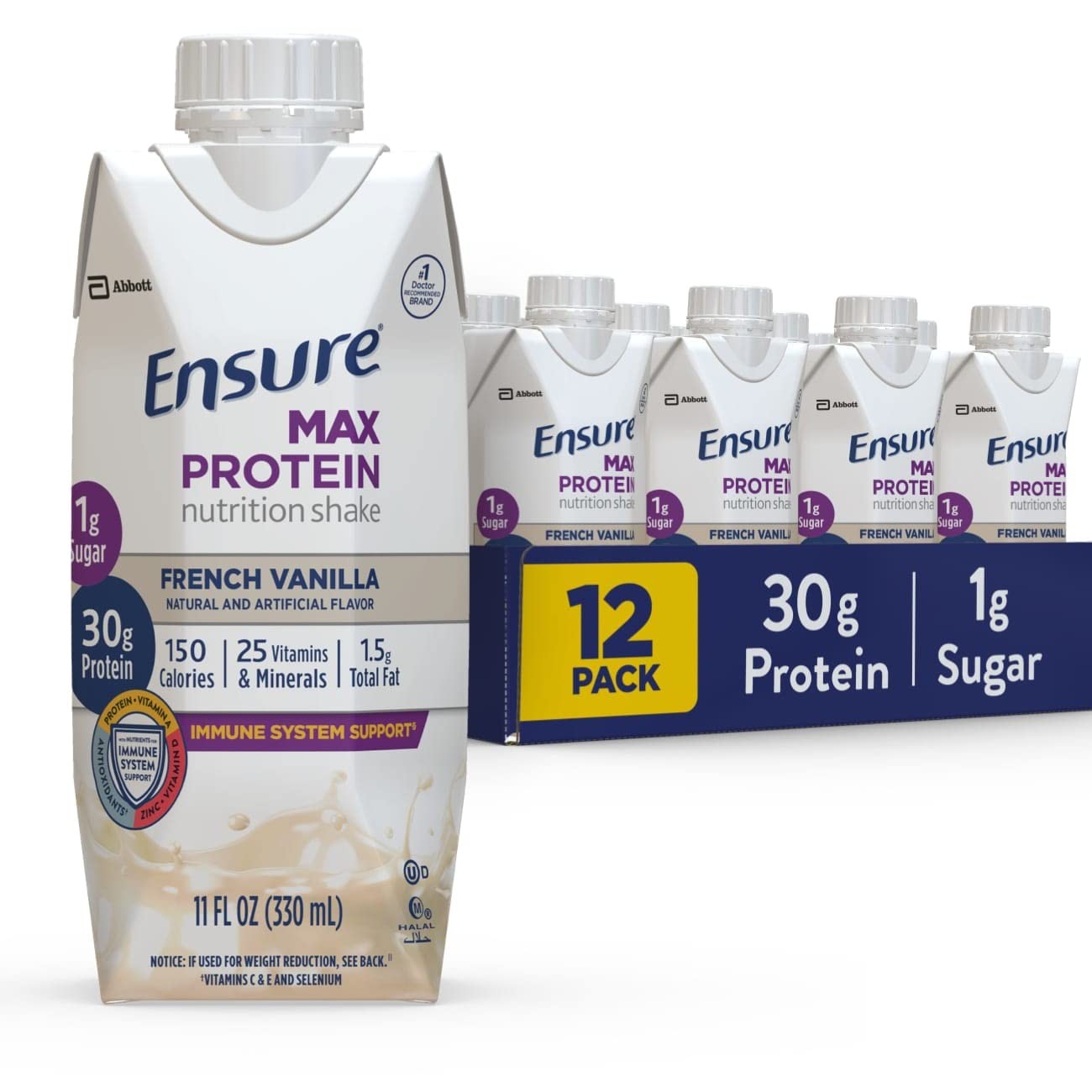 Ensure Max Protein Nutrition Shake 11oz – 12 Pack, 30g Protein, 1g Sugar